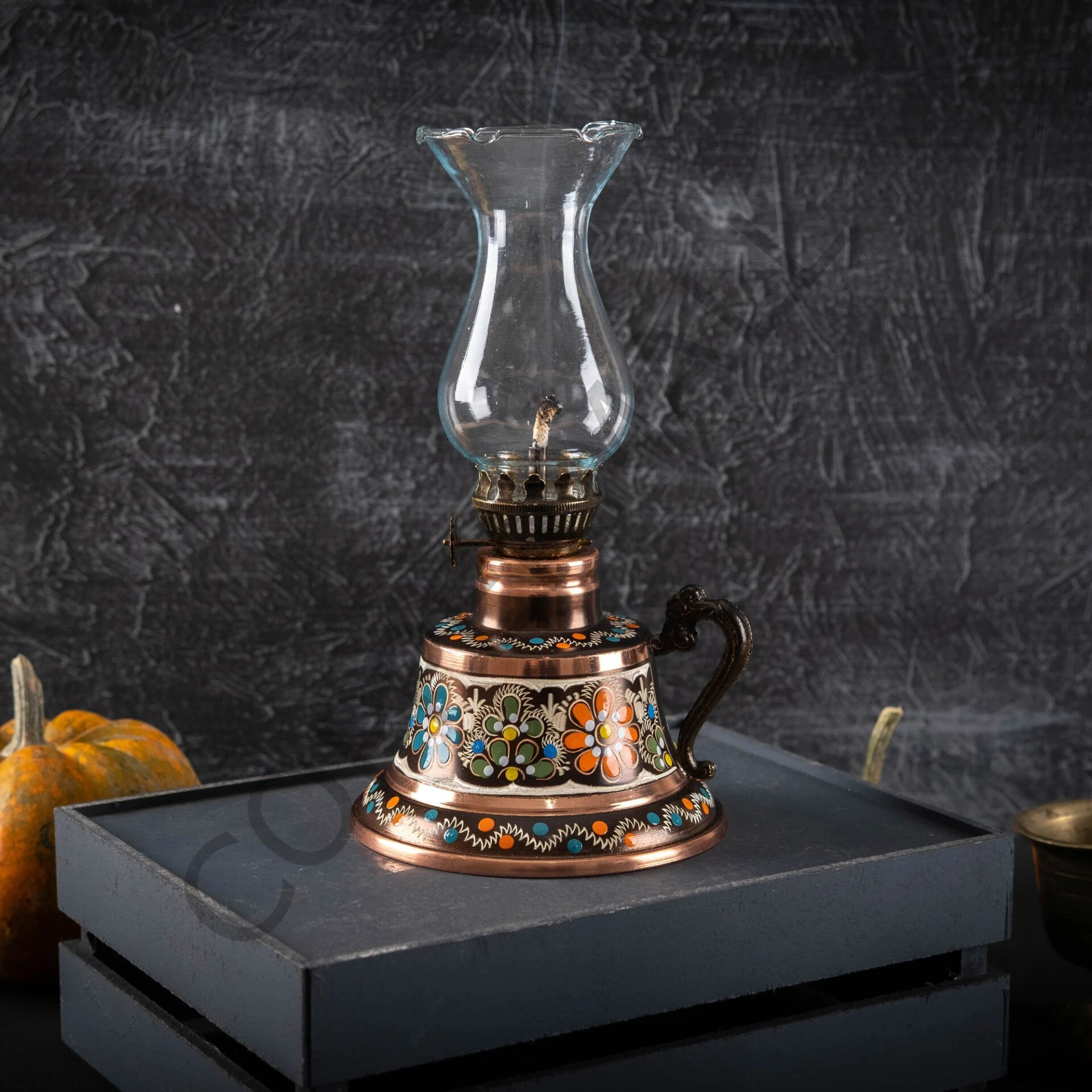 Bakır Gaz Lambası El Yapımı Bakır Kandil Küçük Boy