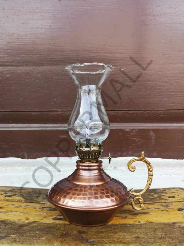 Bakır Gaz Lambası El Yapımı Eskitme Bakır Kandil Küçük Boy No 3