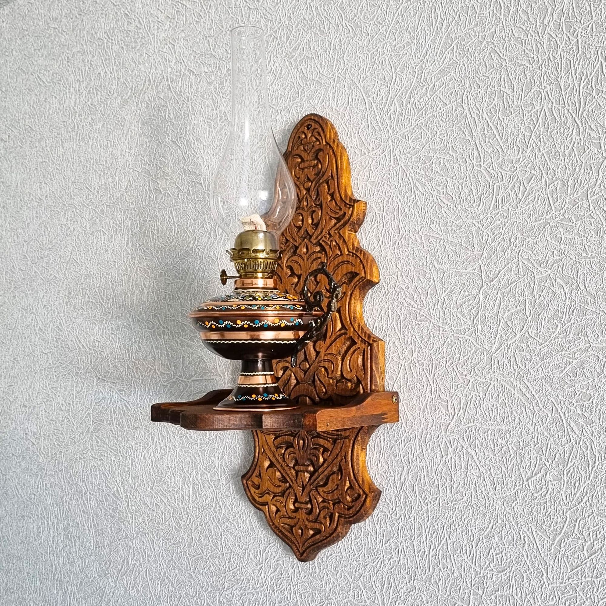 Ahşap Duvar Mumluğu Gaz Lambası Duvar Standı Büyük Boy