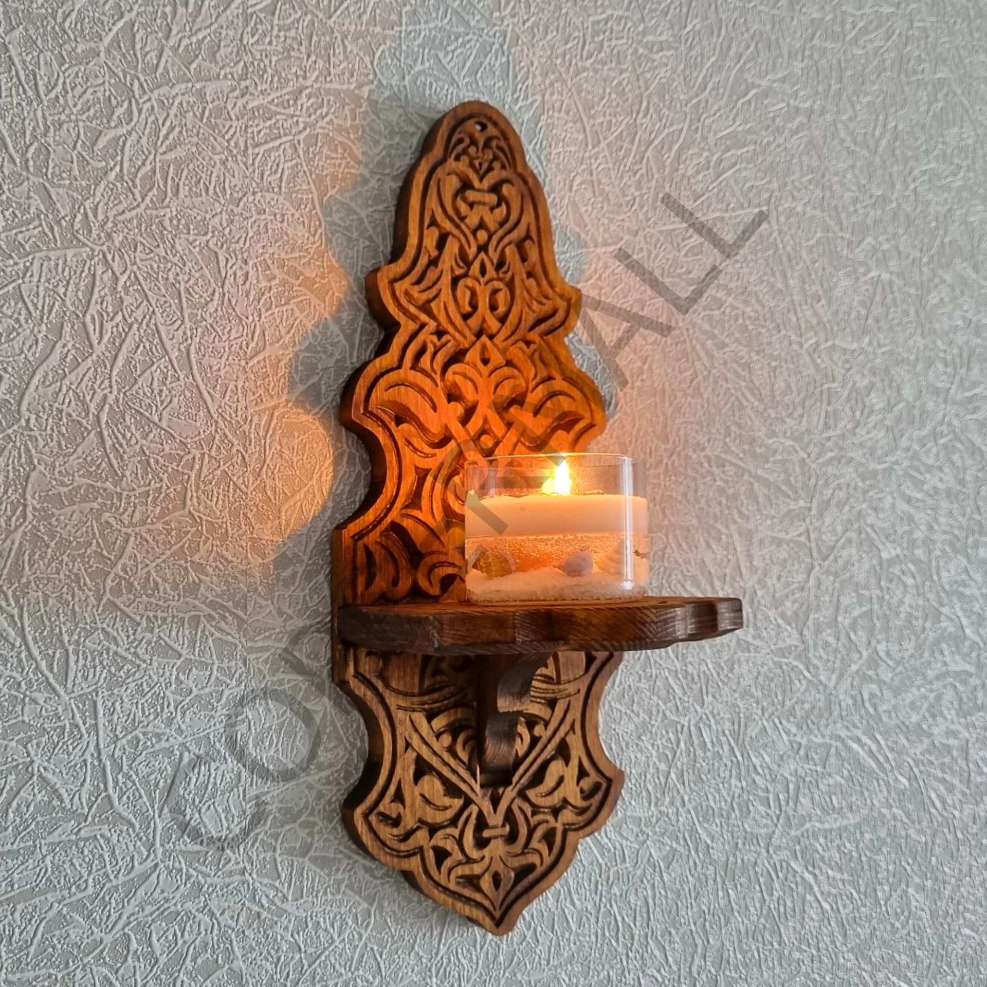 Ahşap Duvar Mumluğu Gaz Lambası Duvar Standı Küçük Boy