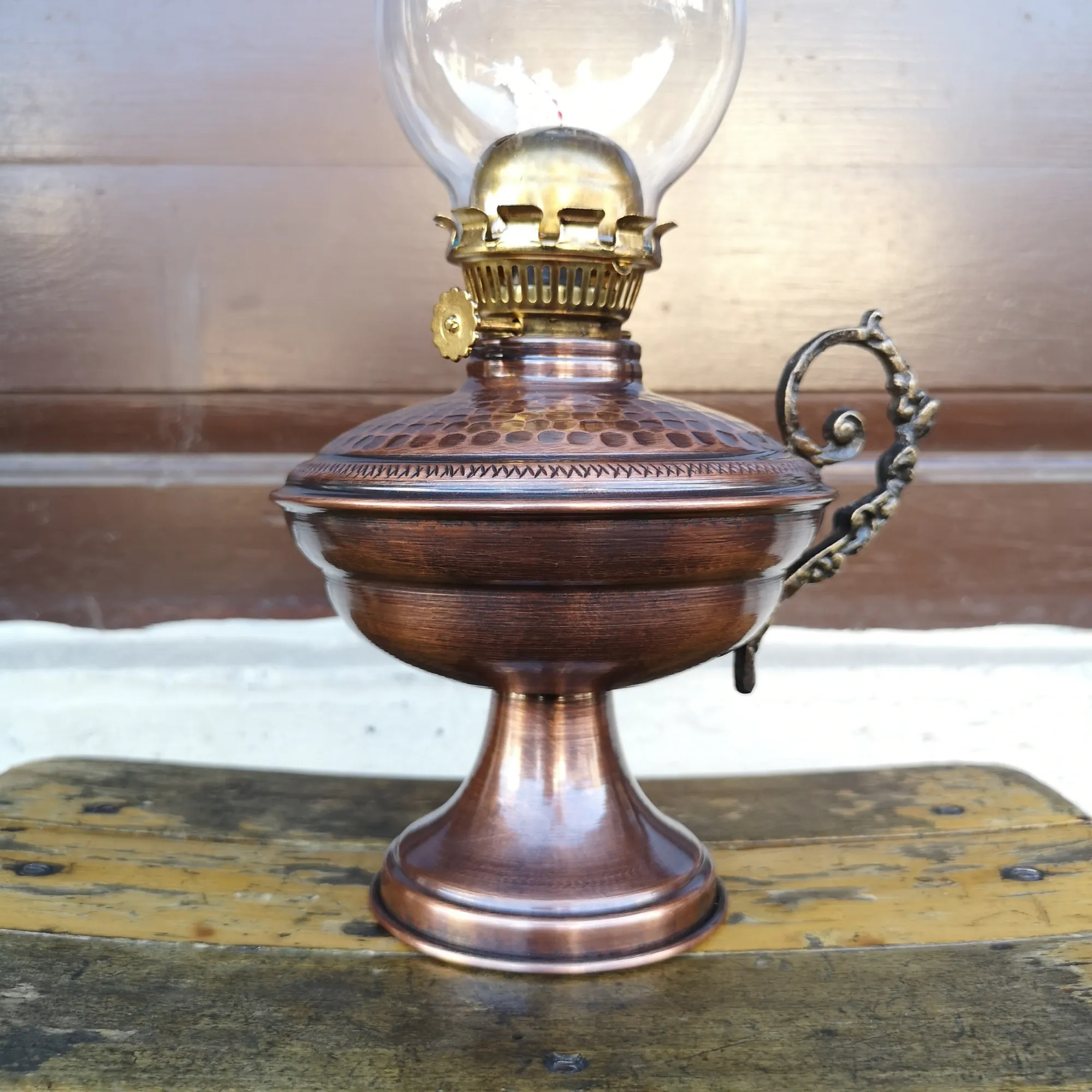 Bakır Gaz Lambası Büyük Boy El Dövmesi Noltaljik Bakır Kandil