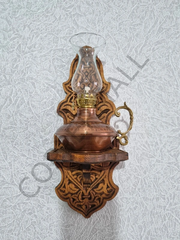 Bakır Gaz Lambası ve Duvar Standı Bakır Kandil Küçük Boy No 3