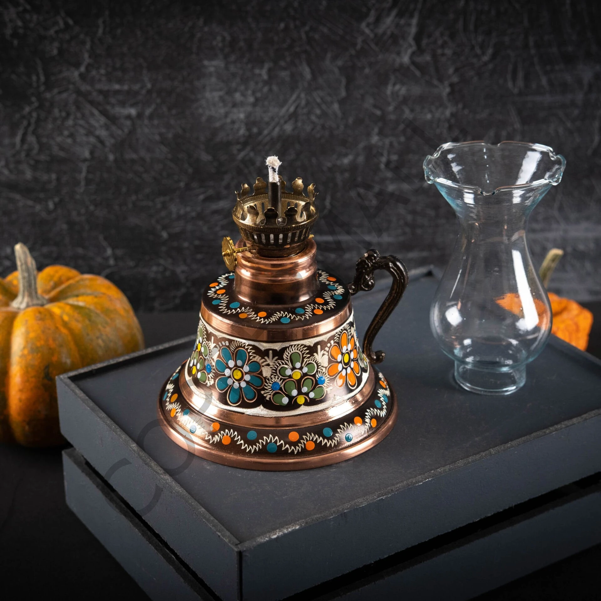 Bakır Gaz Lambası El Yapımı Bakır Kandil Küçük Boy