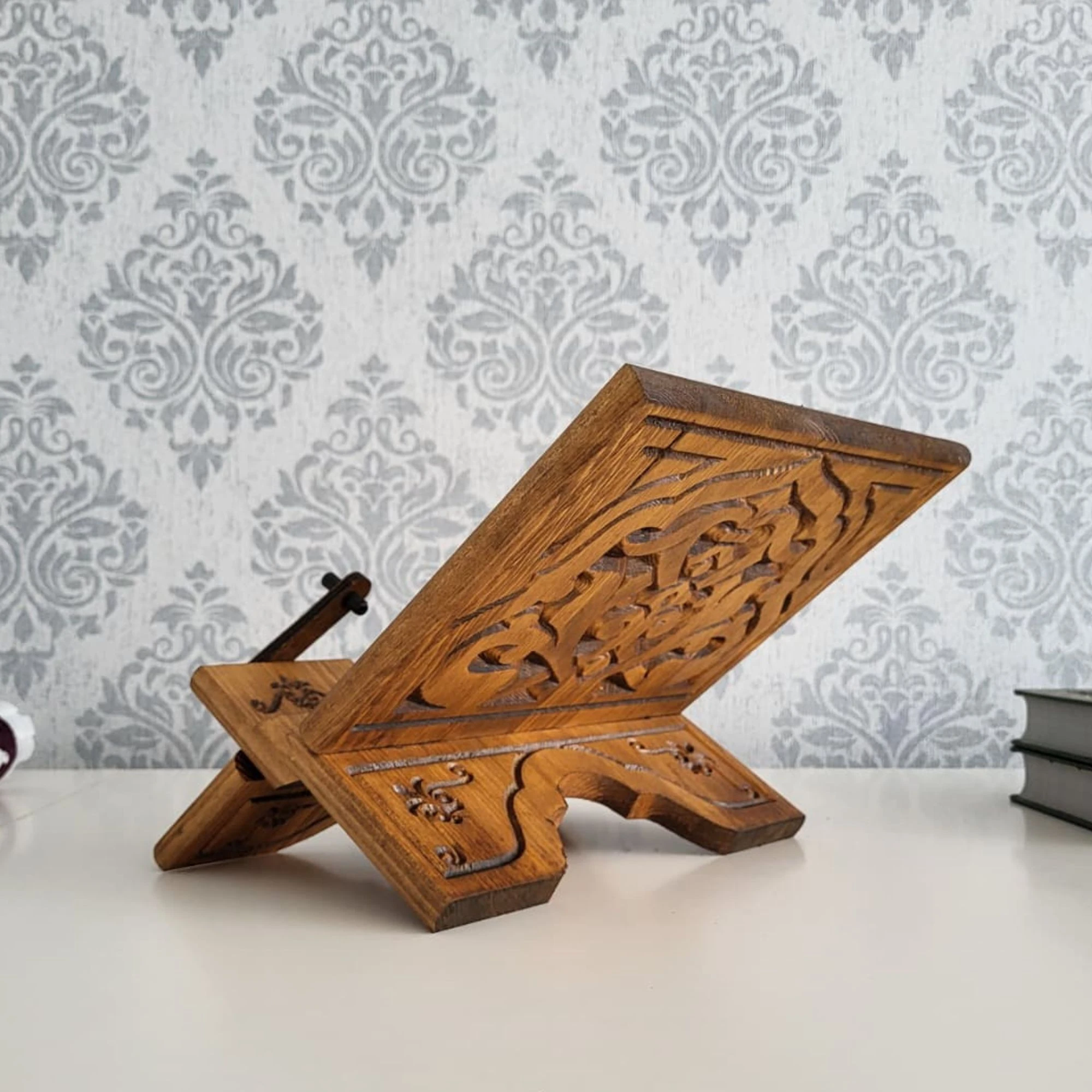 Masaüstü Kitap Okuma Standı Ahşap Oyma Tablet Tutucu Kur'an Rahlesi