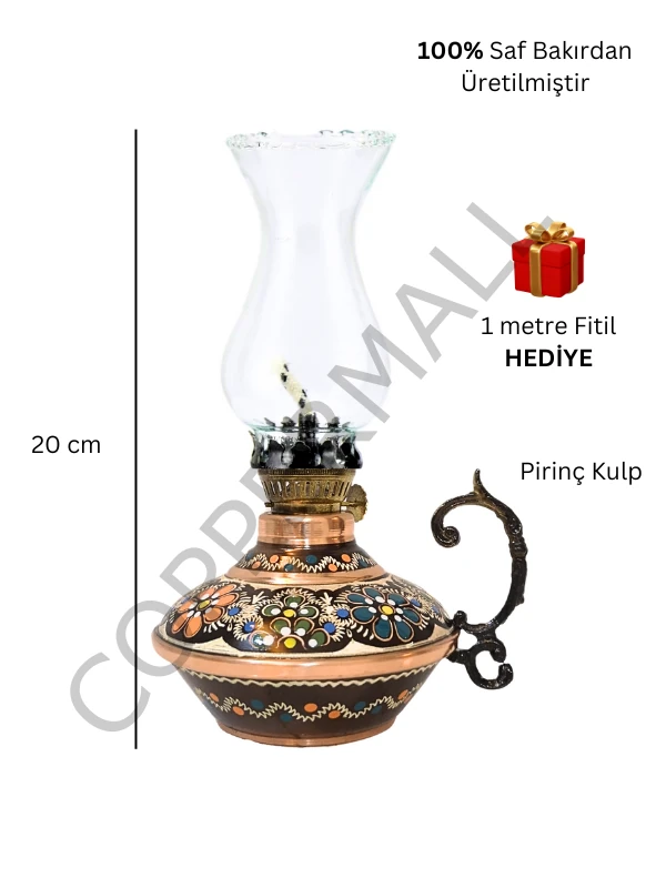 Bakır Gaz Lambası El Yapımı Bakır Kandil Küçük Boy No 3