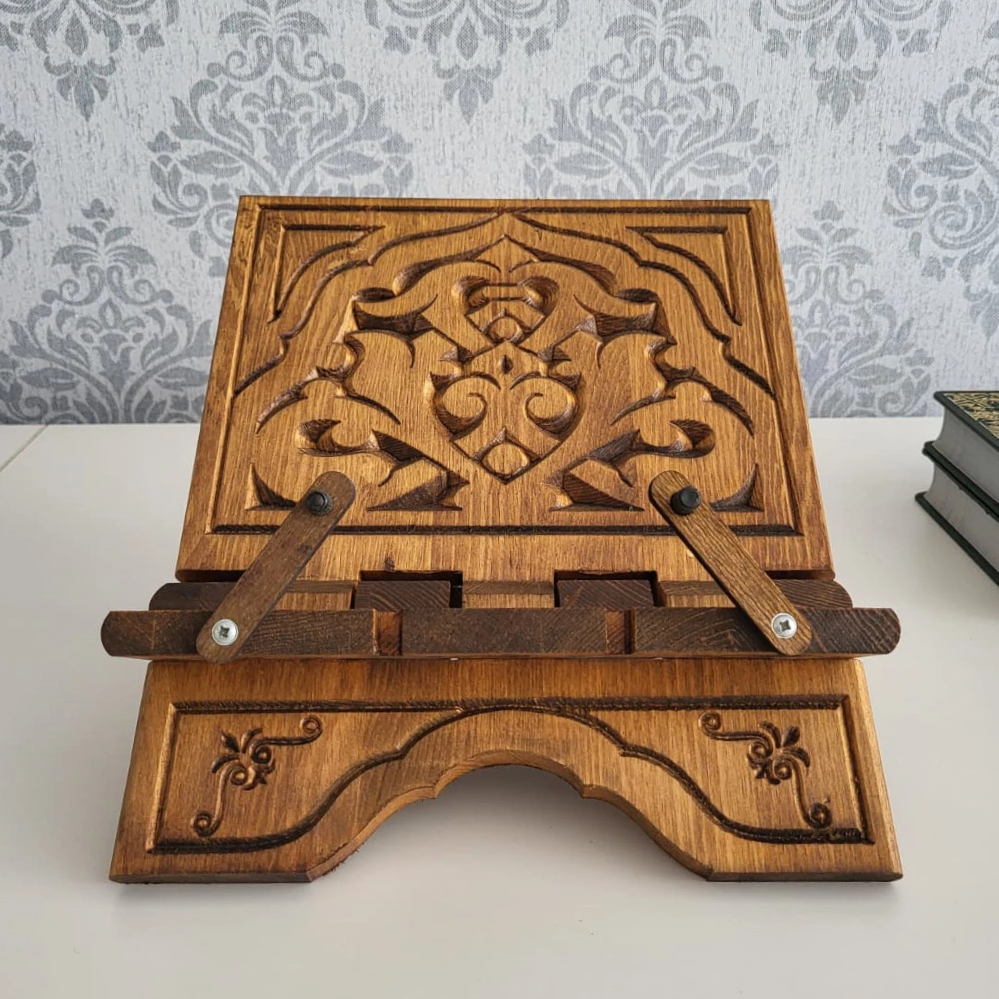 Masaüstü Kitap Okuma Standı Ahşap Oyma Tablet Tutucu Kur'an Rahlesi