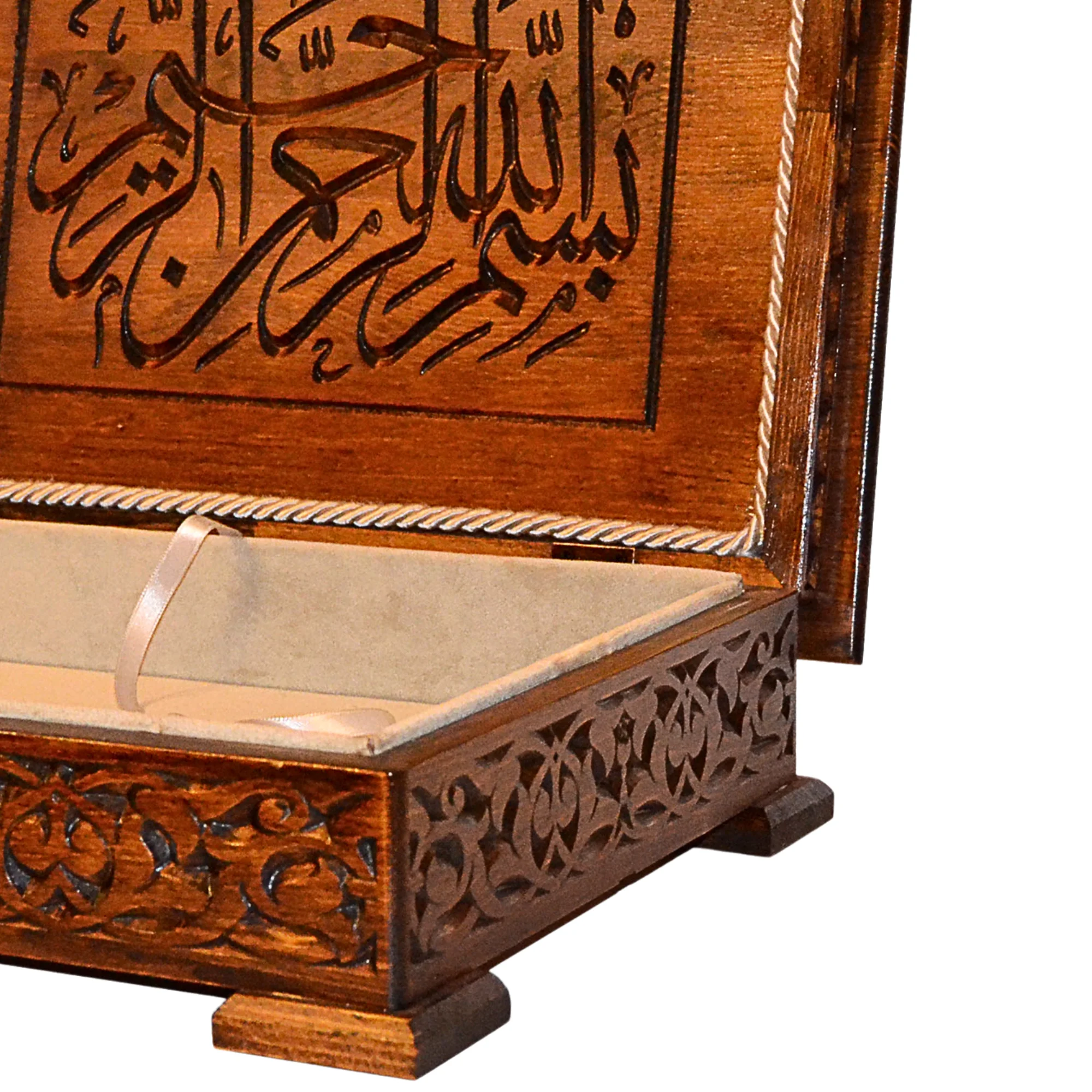 Ahşap Kur'an Kutusu Oyma Desenli Tesbih Seccade Kutusu