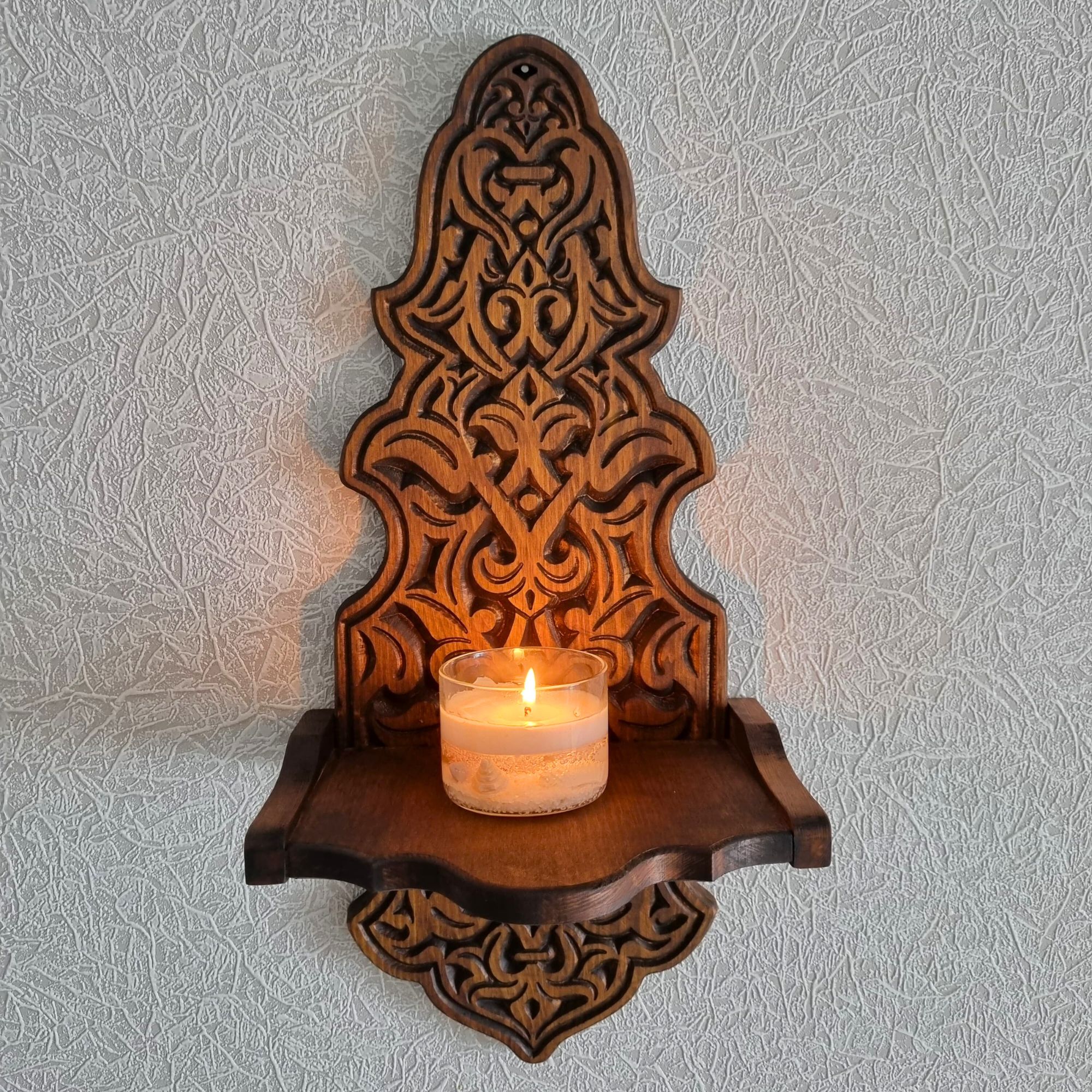 Ahşap Duvar Mumluğu Gaz Lambası Duvar Standı Büyük Boy