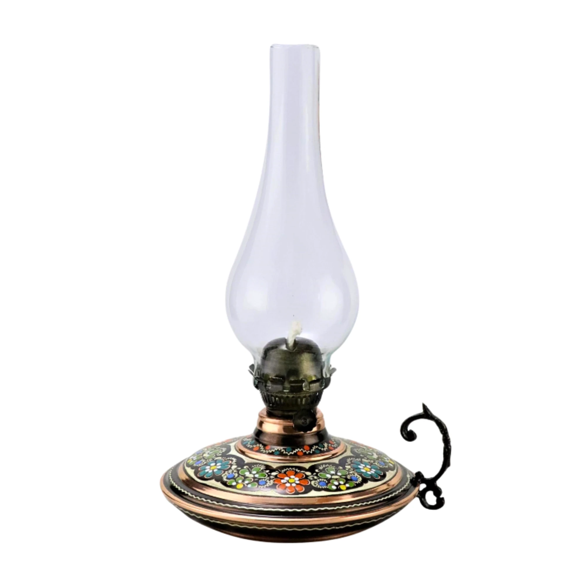 Bakır Gaz Lambası Büyük Boy El Boyaması Noltaljik Kandil