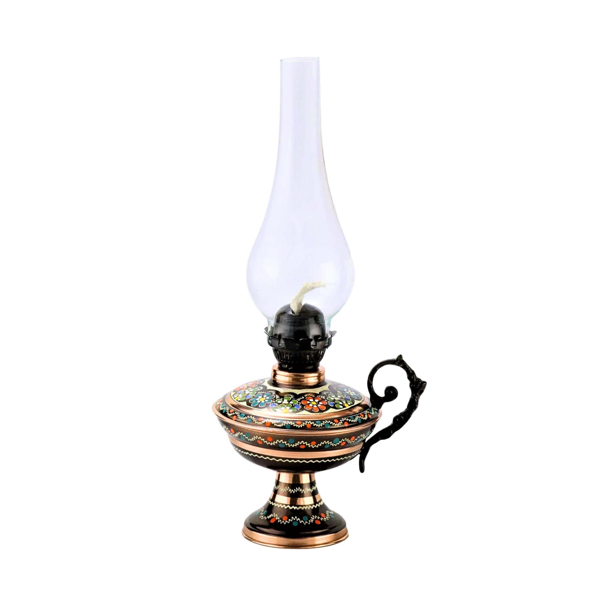 Bakır Gaz Lambası Büyük Boy El Boyaması Noltaljik Kandil