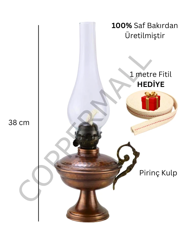 Bakır Gaz Lambası Büyük Boy El Dövmesi Noltaljik Bakır Kandil