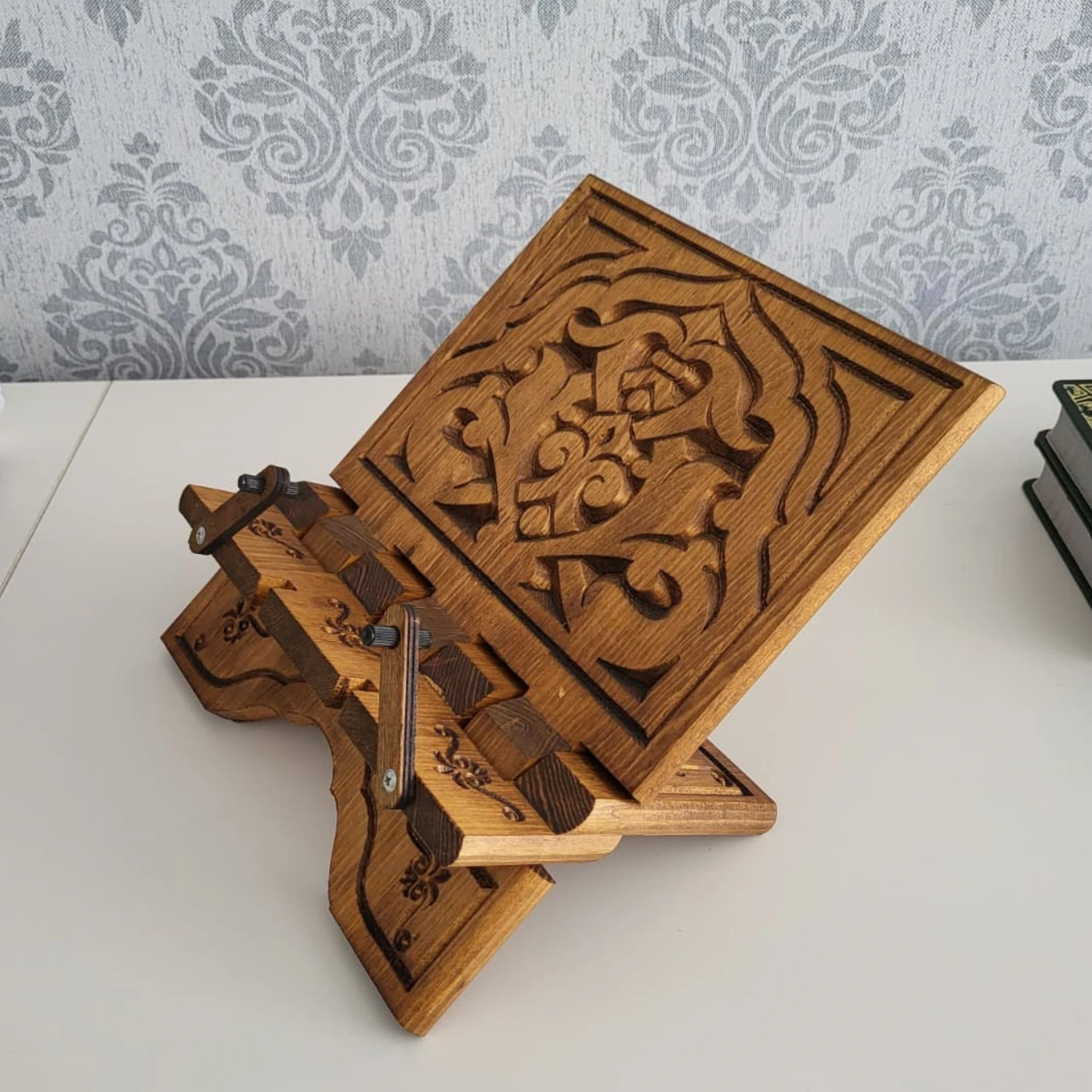 Masaüstü Kitap Okuma Standı Ahşap Oyma Tablet Tutucu Kur'an Rahlesi