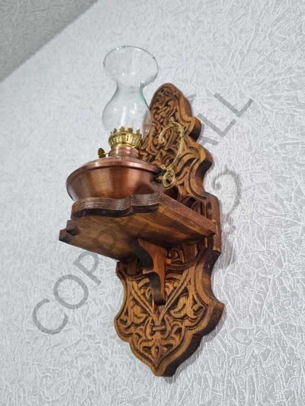 Bakır Gaz Lambası ve Duvar Standı Bakır Kandil Küçük Boy No 3