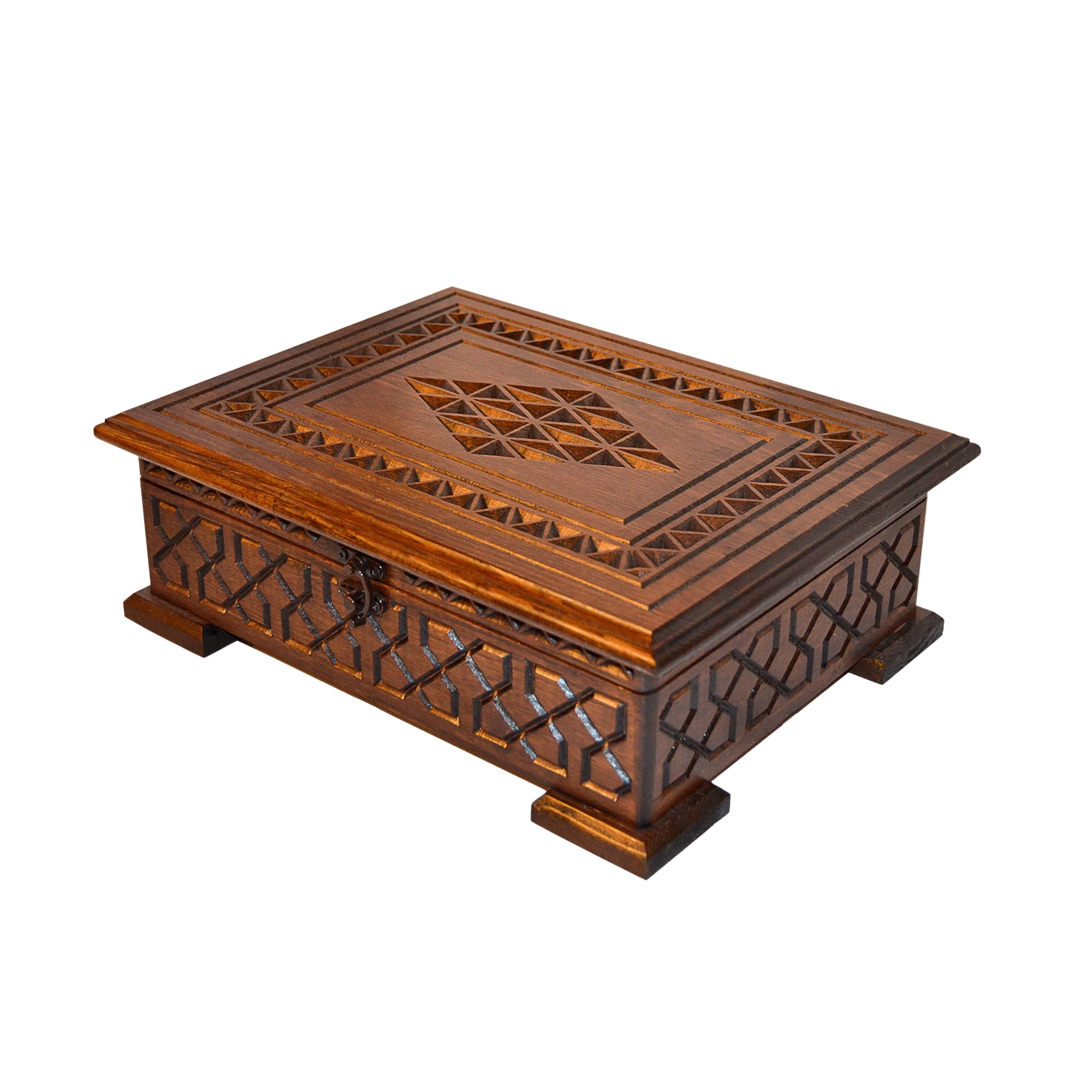 Ahşap Kur'an'ı Kerim Kutusu Oyma Desenli Seccade Tesbih Kutusu 