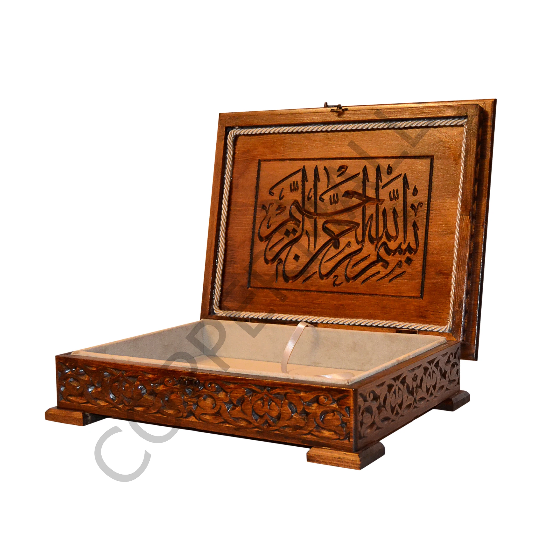 Ahşap Kur'an Kutusu Oyma Desenli Tesbih Seccade Kutusu