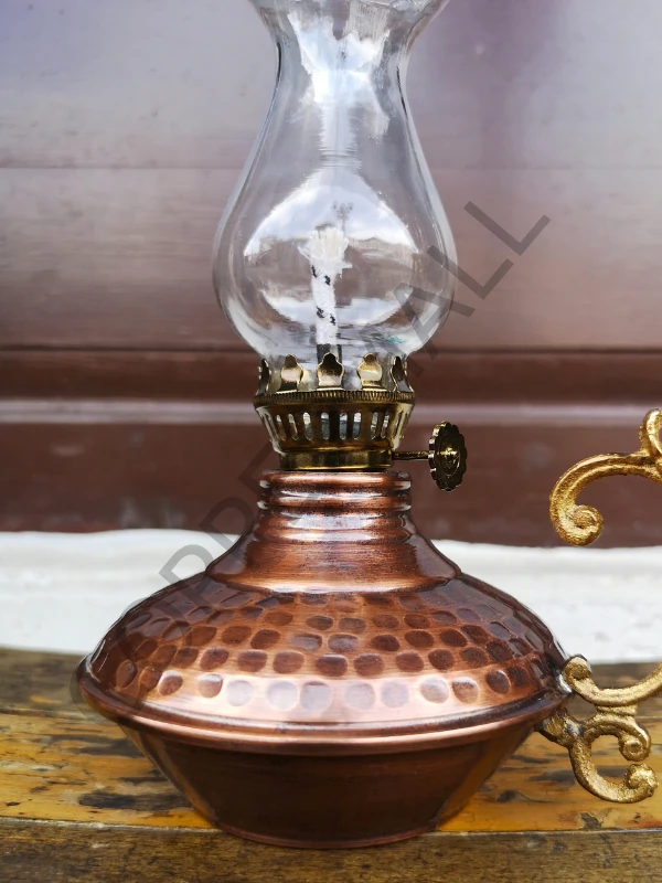 Bakır Gaz Lambası El Yapımı Eskitme Bakır Kandil Küçük Boy No 3