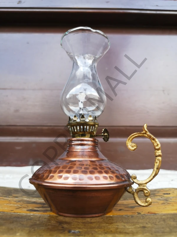 Bakır Gaz Lambası El Yapımı Eskitme Bakır Kandil Küçük Boy No 3