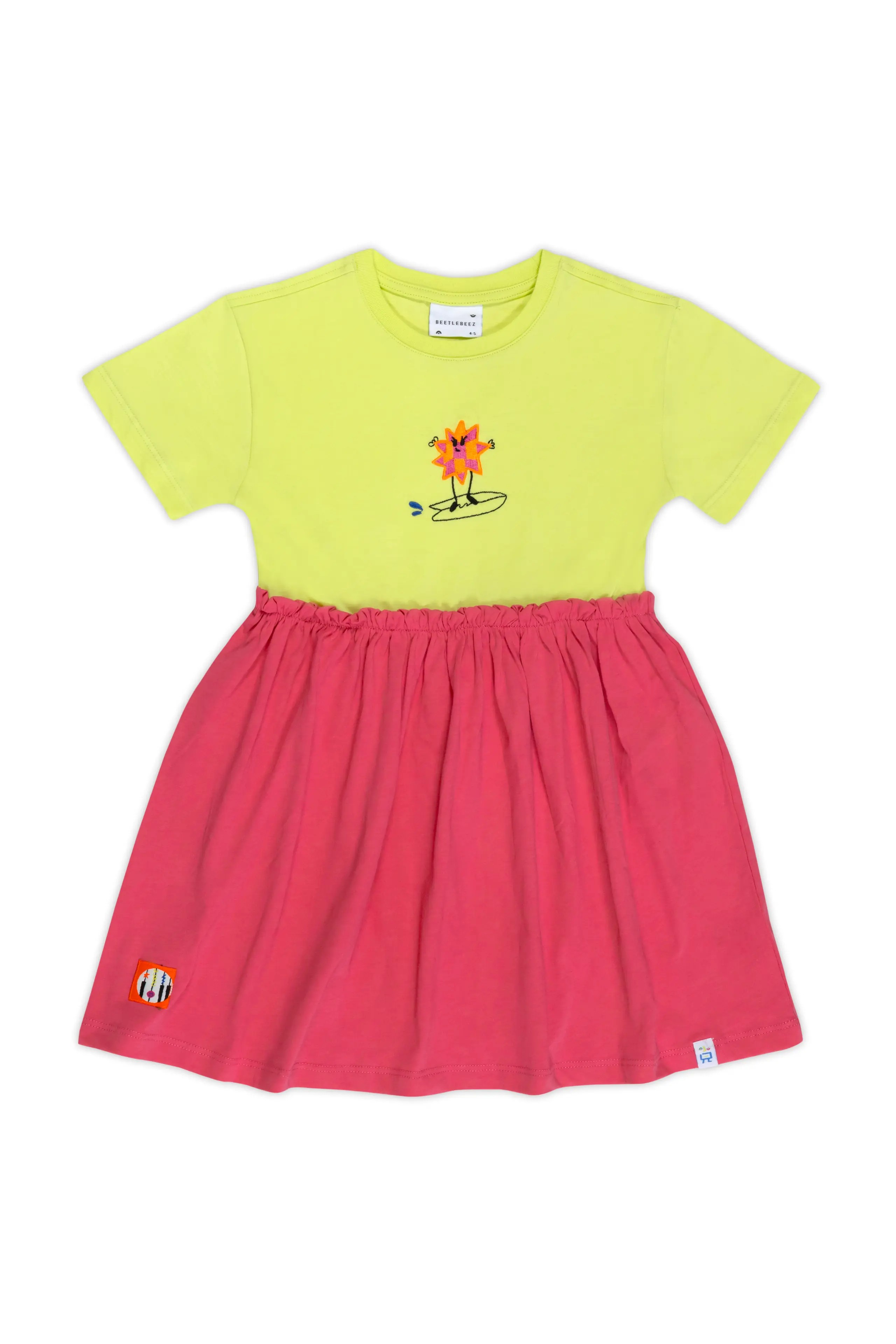 BEETLEBEEZ Surf and Fun Büzgülü Elbise - Lime & Pembe