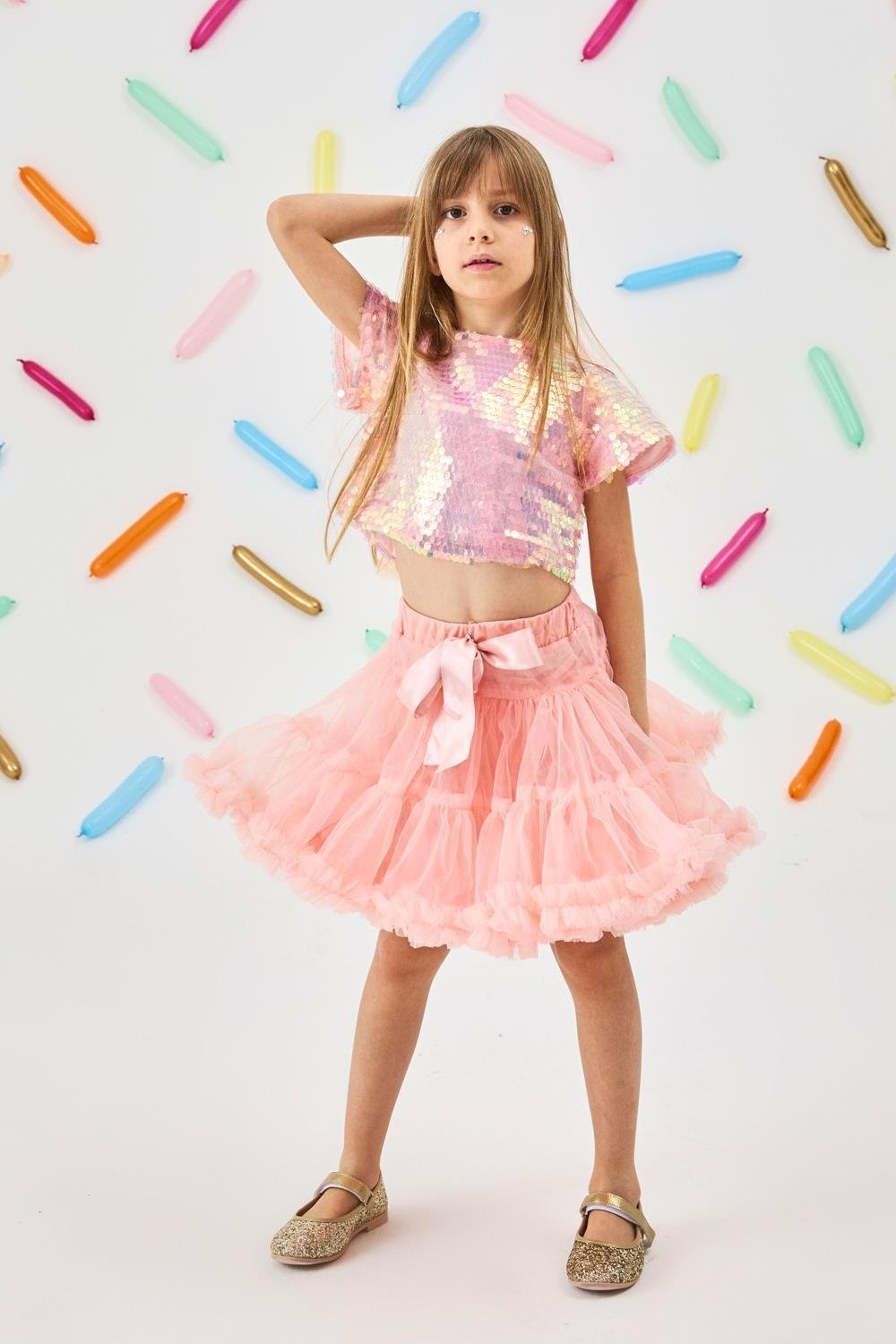 Le Mabelle Somon Pullu Kız Çocuk Crop