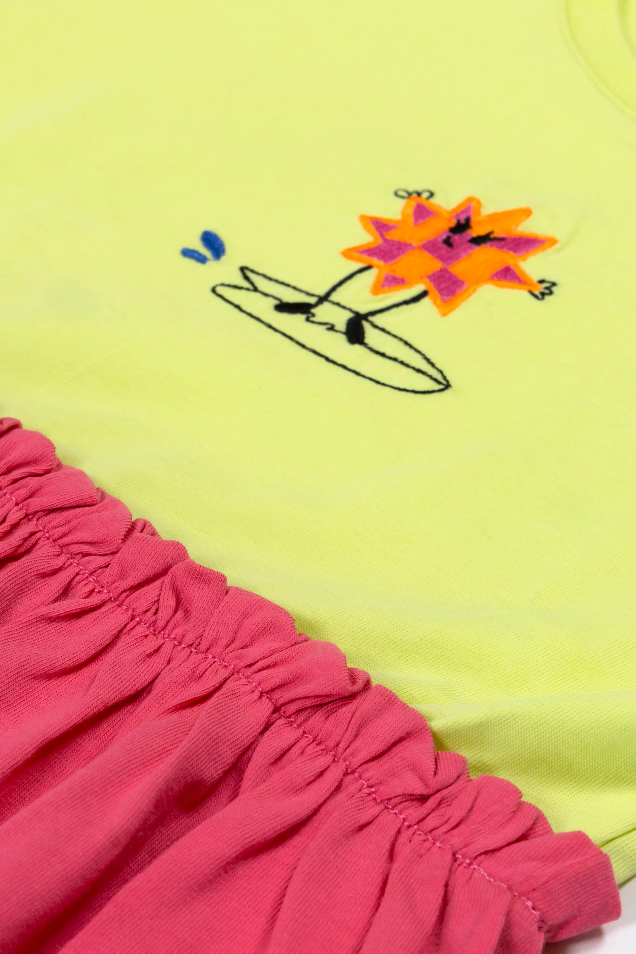 BEETLEBEEZ Surf and Fun Büzgülü Elbise - Lime & Pembe