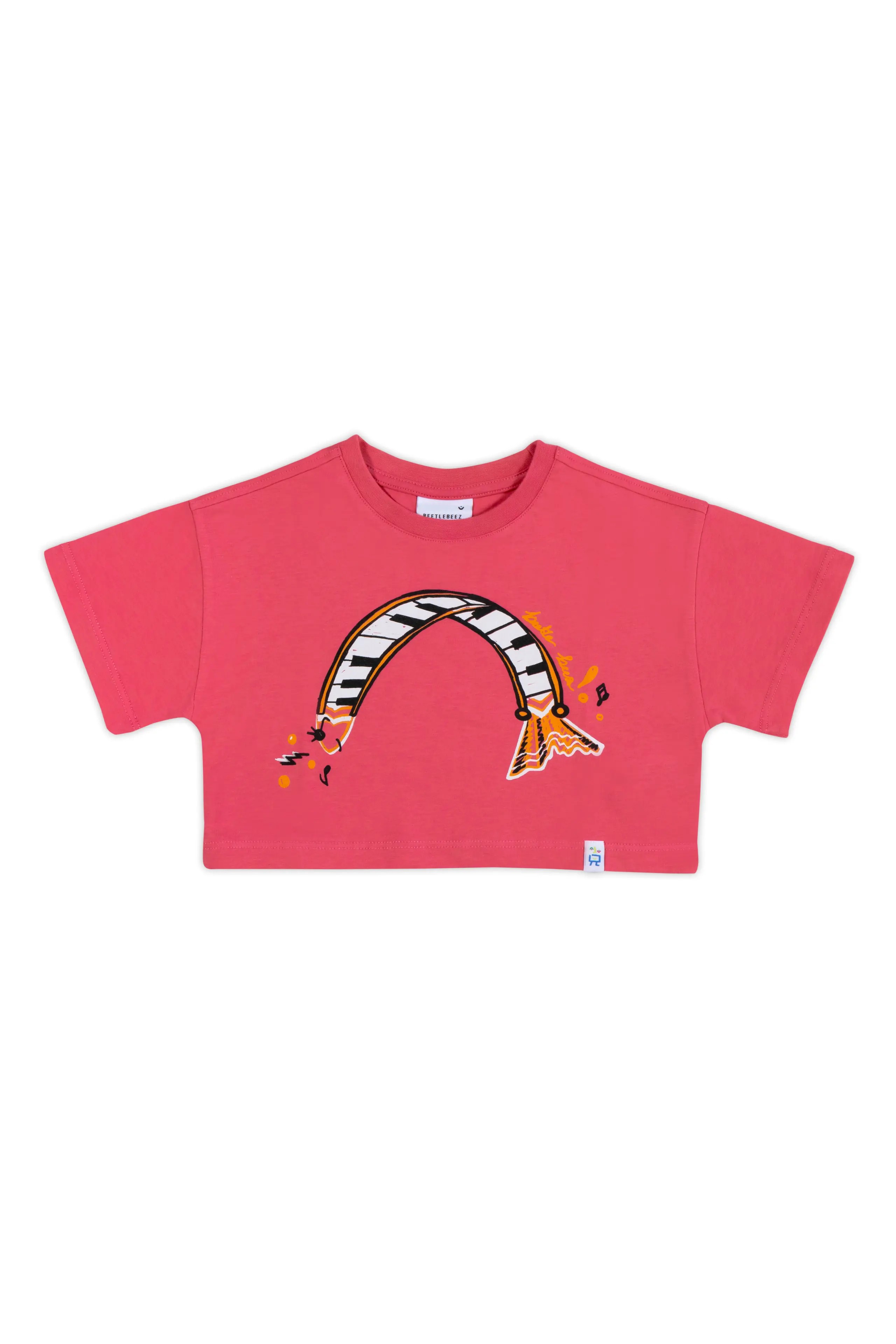 BEETLEBEEZ Piano Fish Crop T-Shirt - Pembe