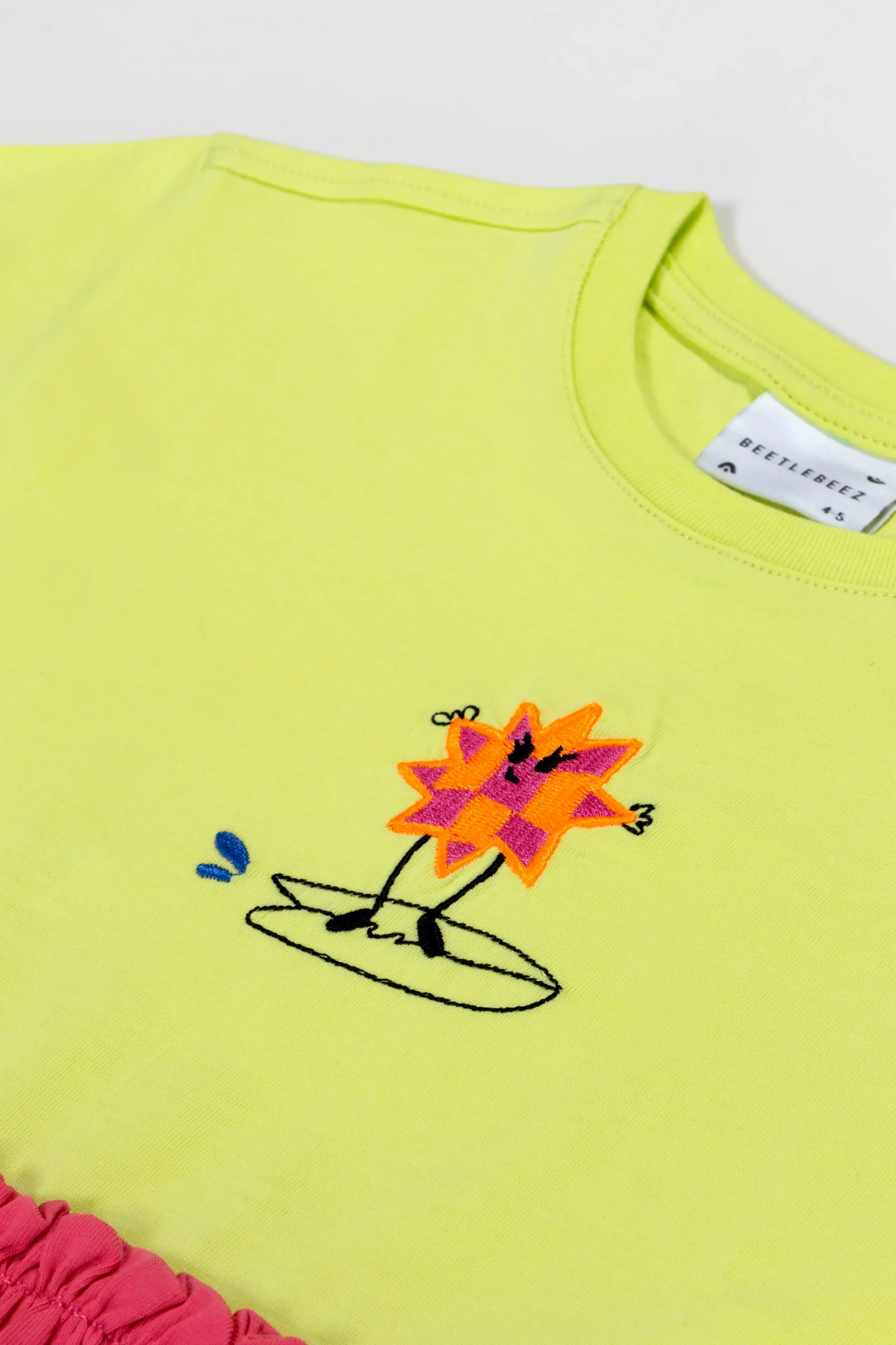 BEETLEBEEZ Surf and Fun Büzgülü Elbise - Lime & Pembe