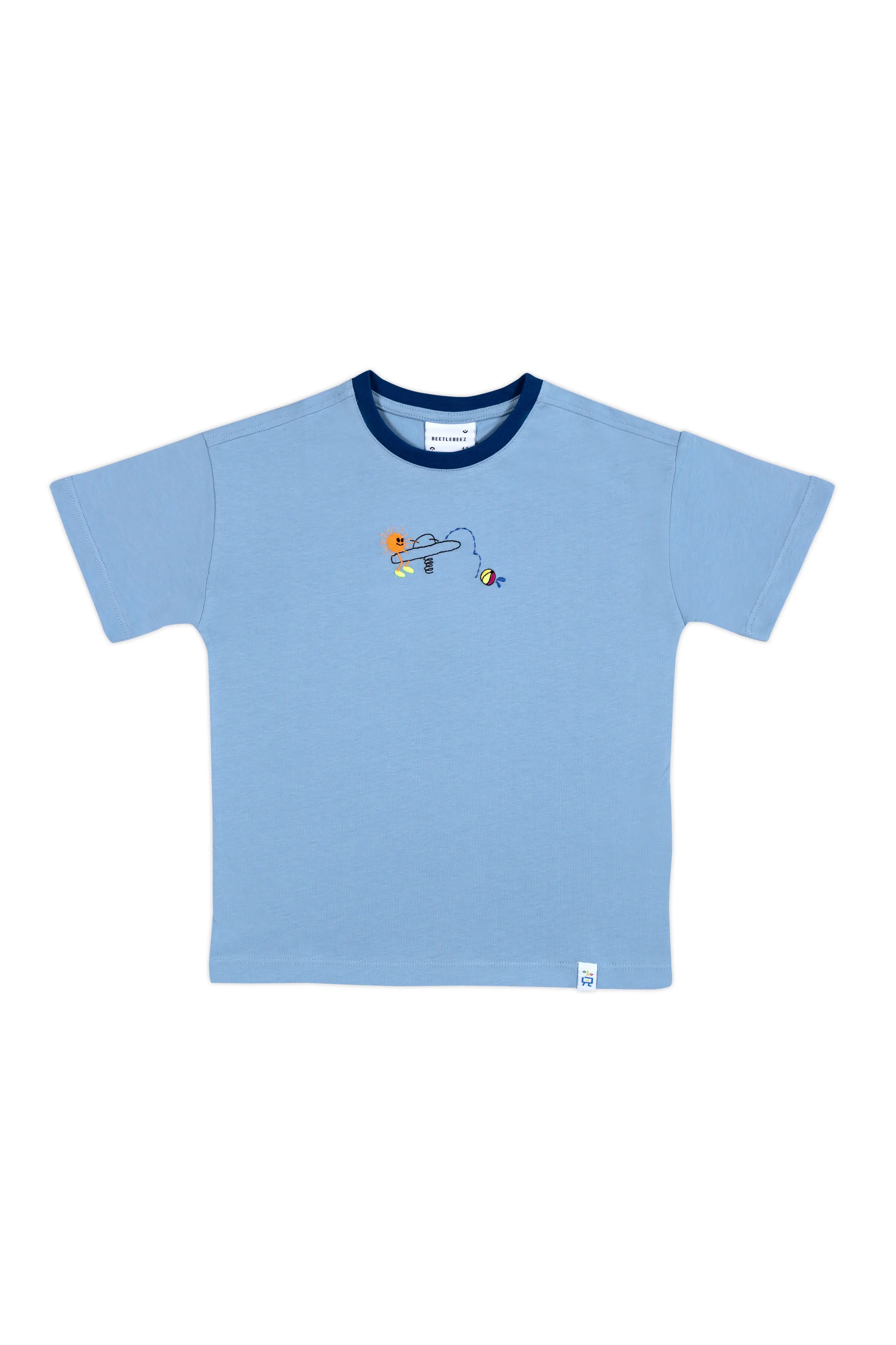 BEETLEBEEZ Jump Into Fun Oversize T-Shirt - Açık Mavi (Mavi Ribanalı