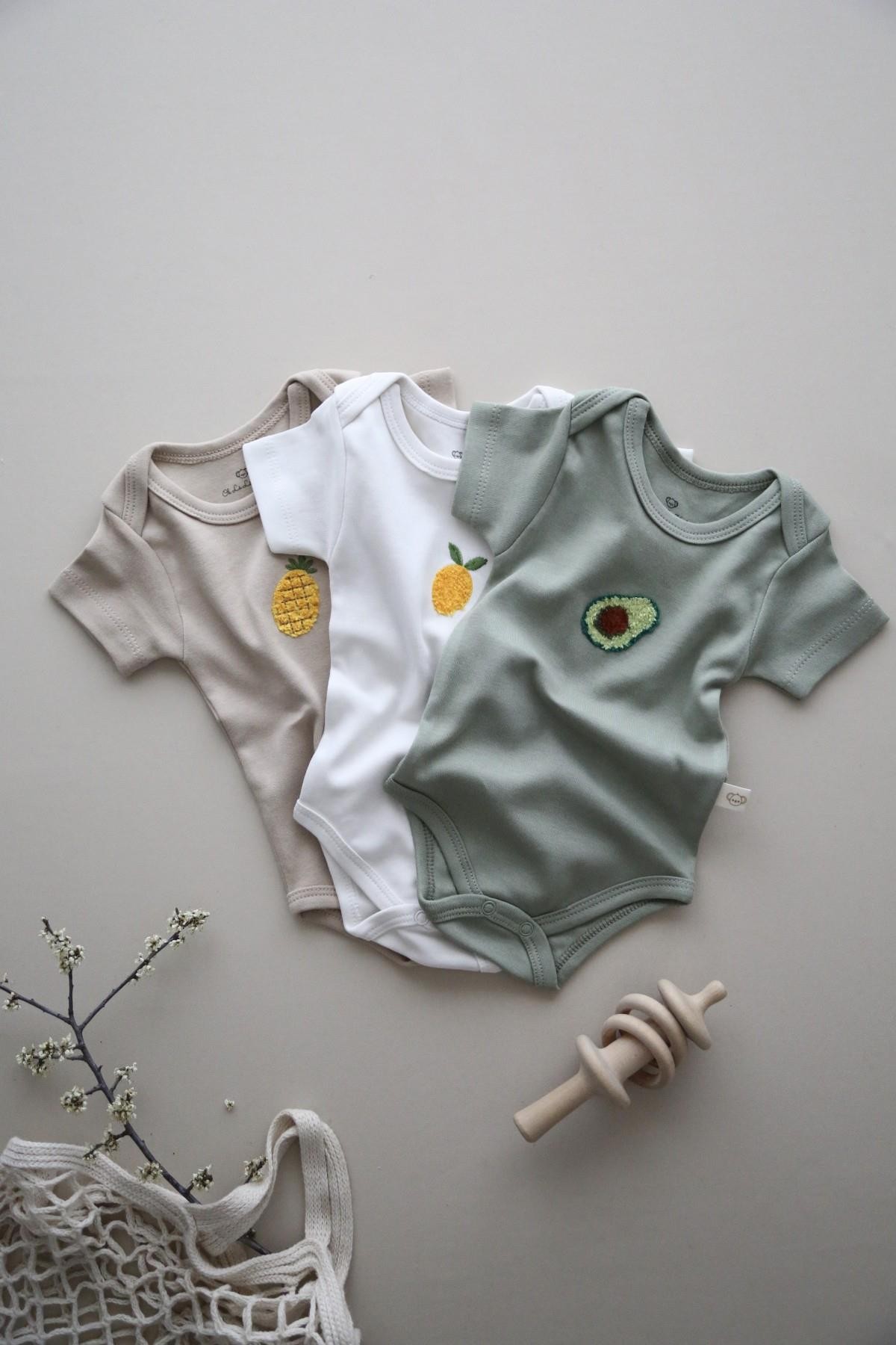 Oh La La Koala 3lü Nakışlı Çıtçıtlı Kısa Kollu Body Zıbın