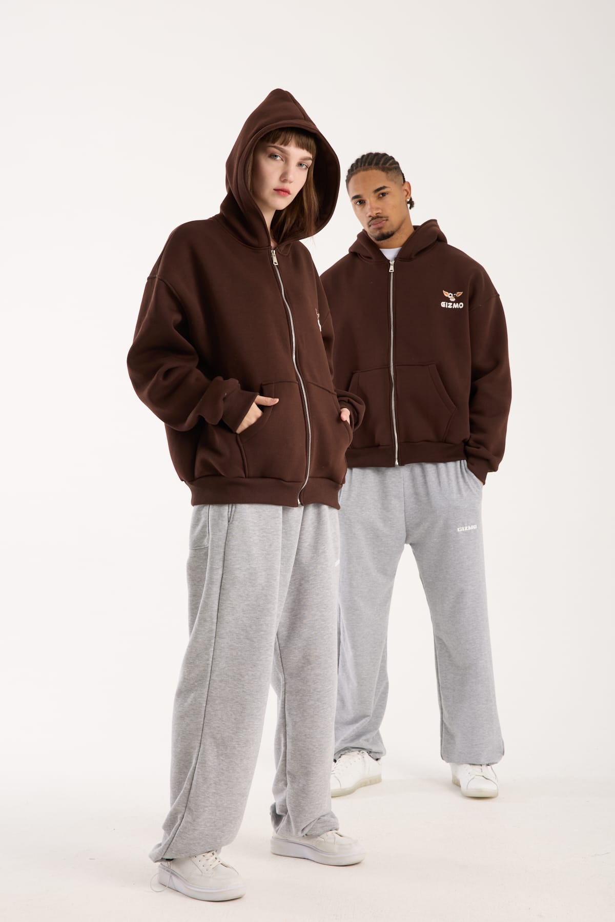 GIZMO Zip Hoodie Premium Oversize Fermuarlı Nakış Detaylı 