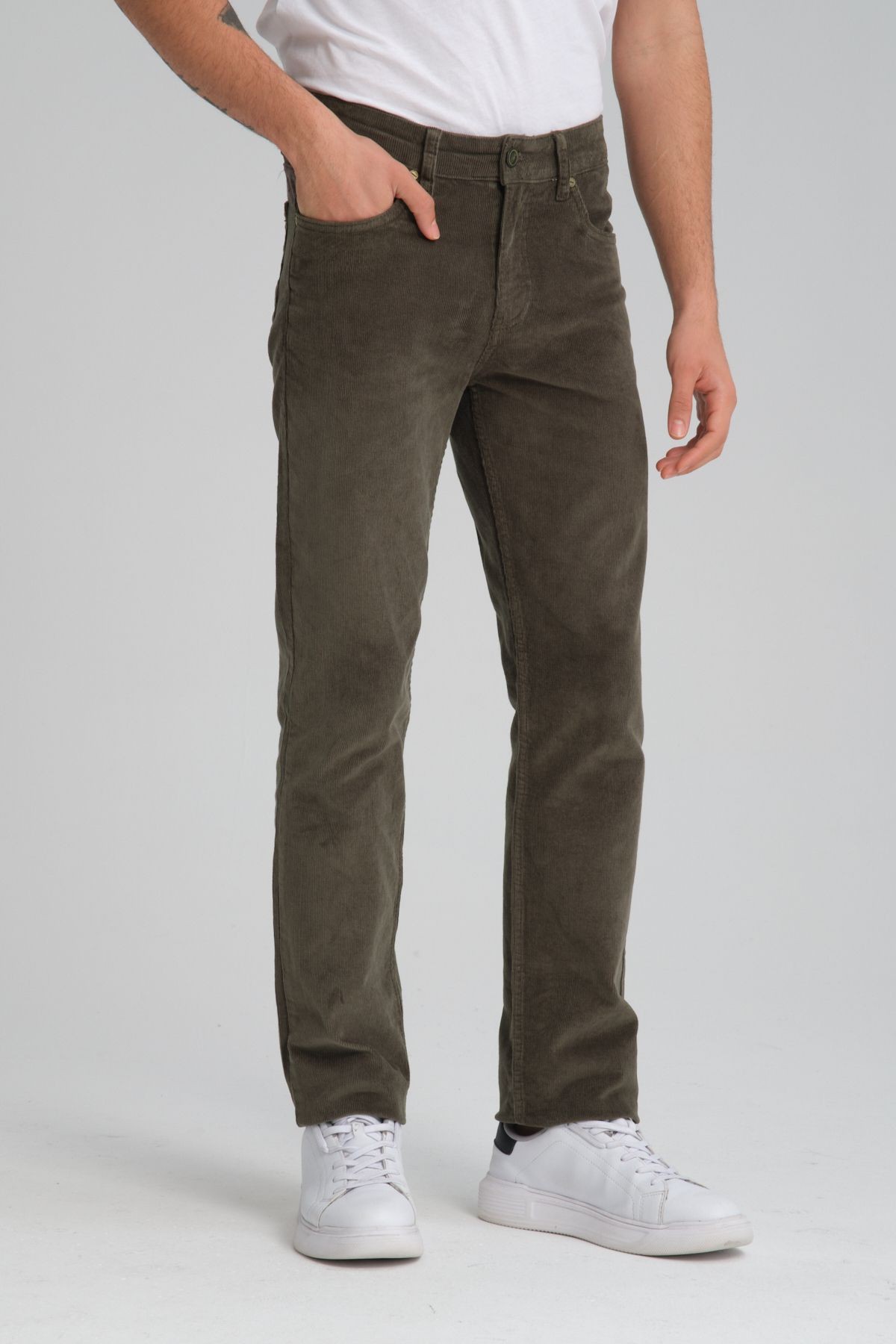 Regular Fit Kadife Pantolon - haki
