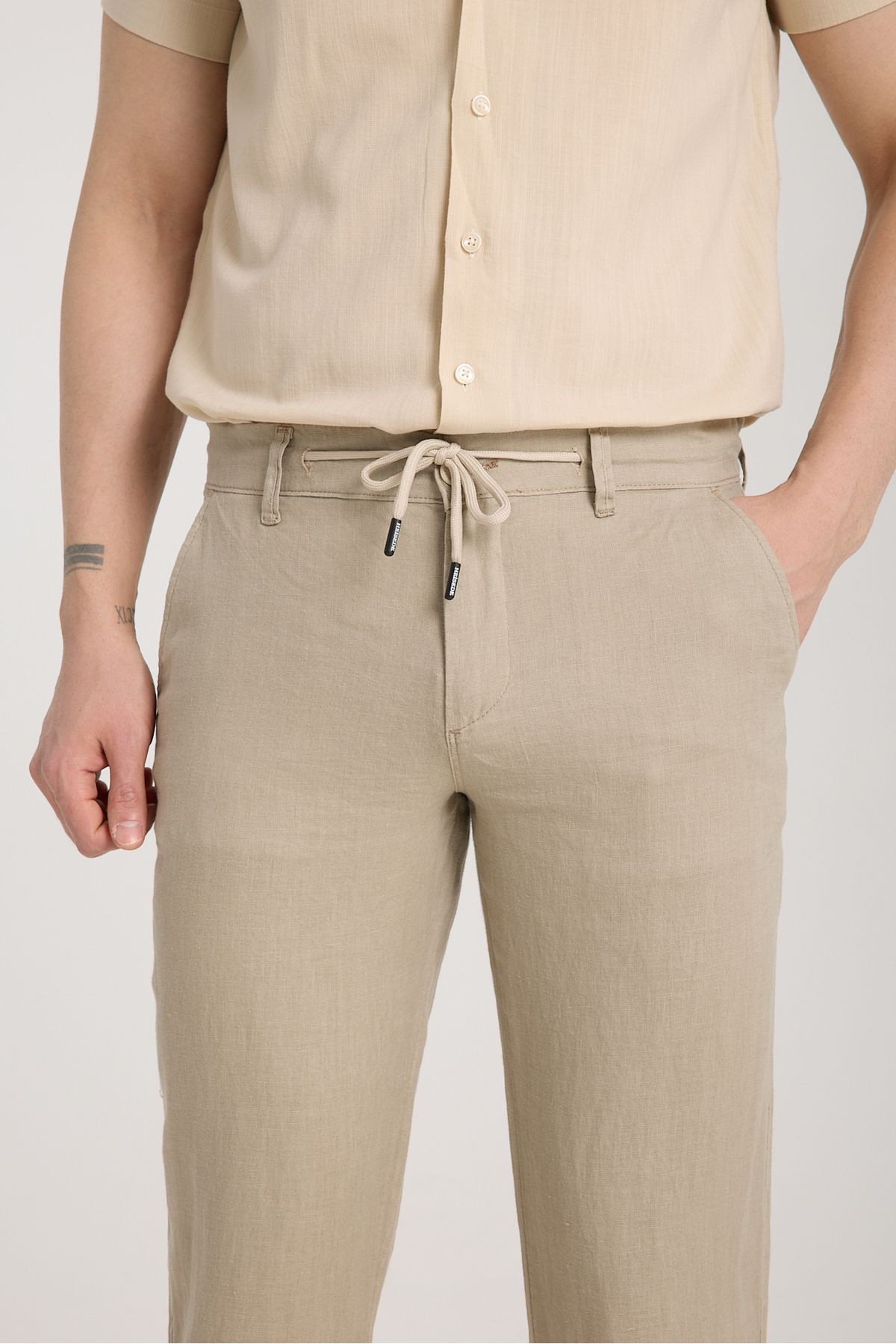 Beli Lastikli %100 Keten Pantolon