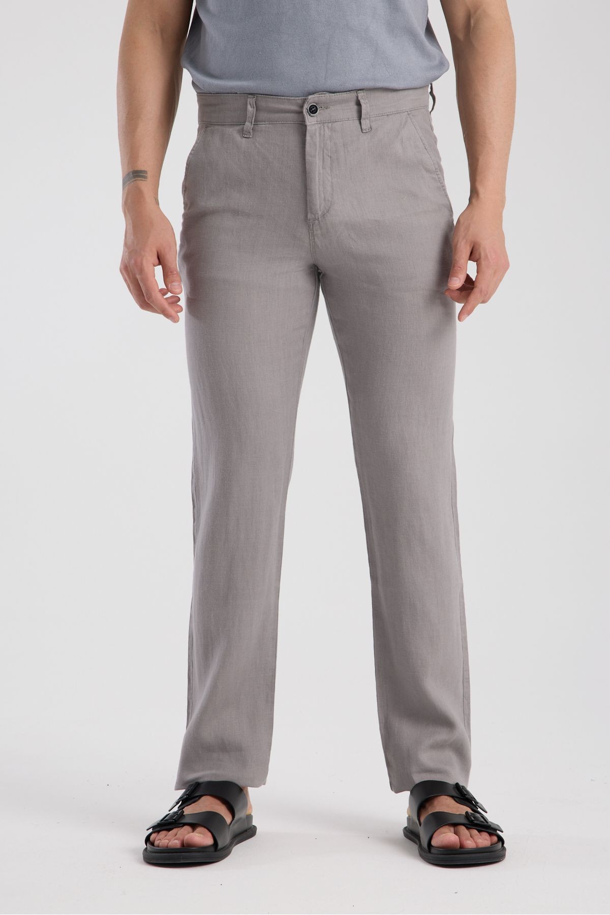 Regular Fit %100 Keten Pantolon - koyu gri