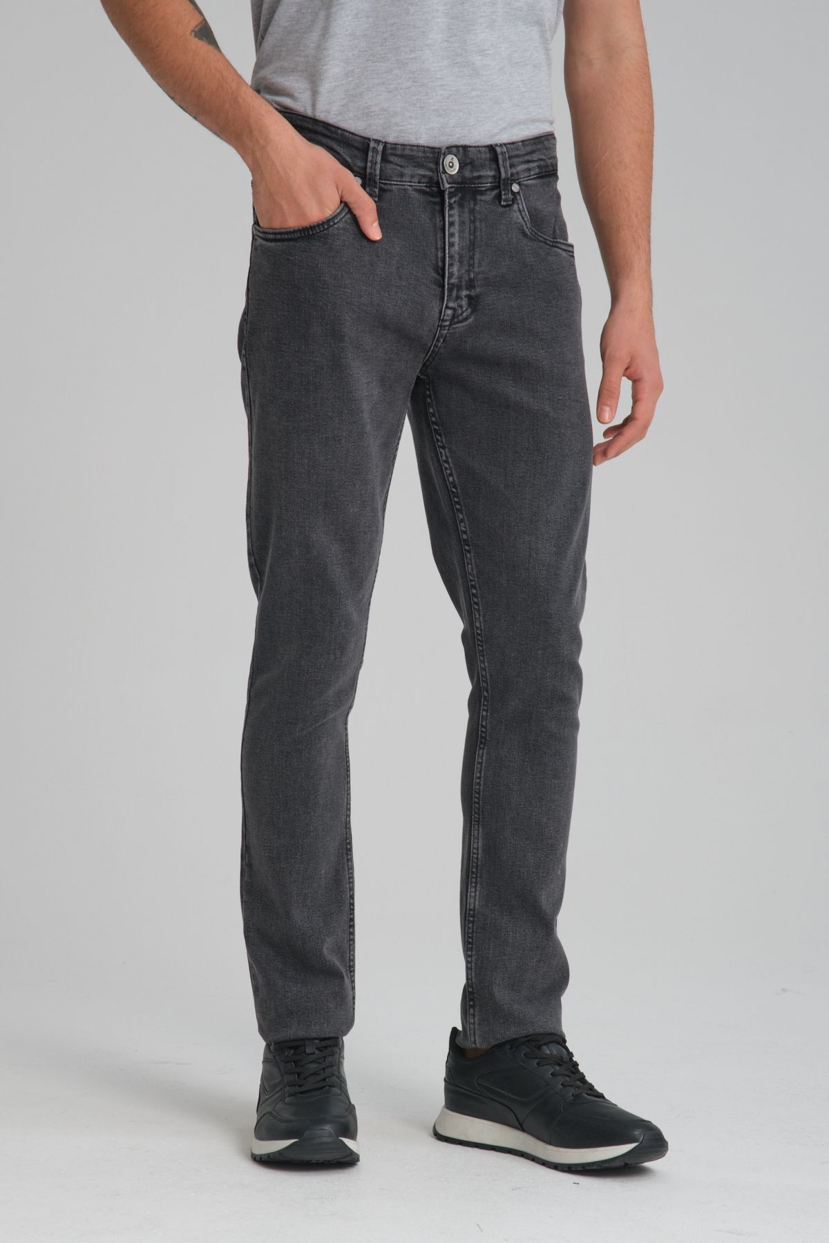 Slim Yüksek Bel Kot Pantolon - açık gri