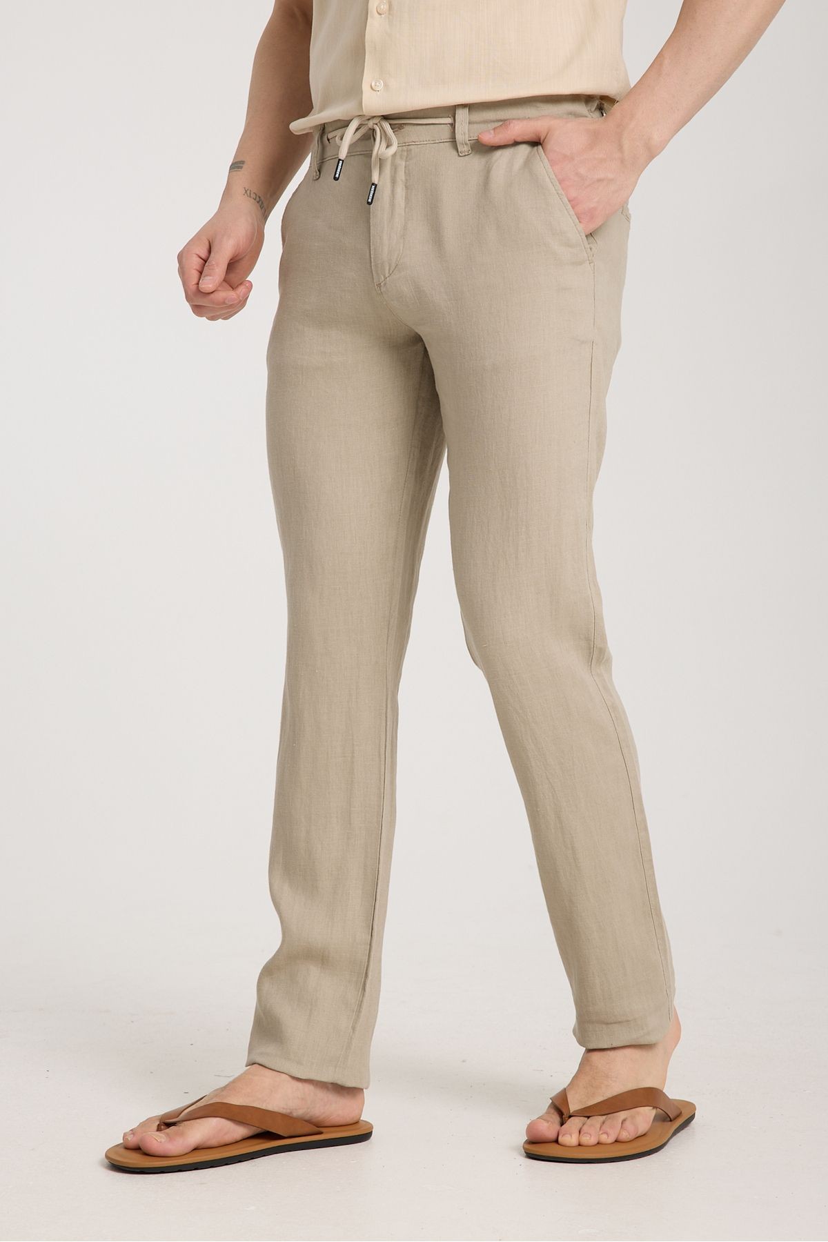 Beli Lastikli %100 Keten Pantolon