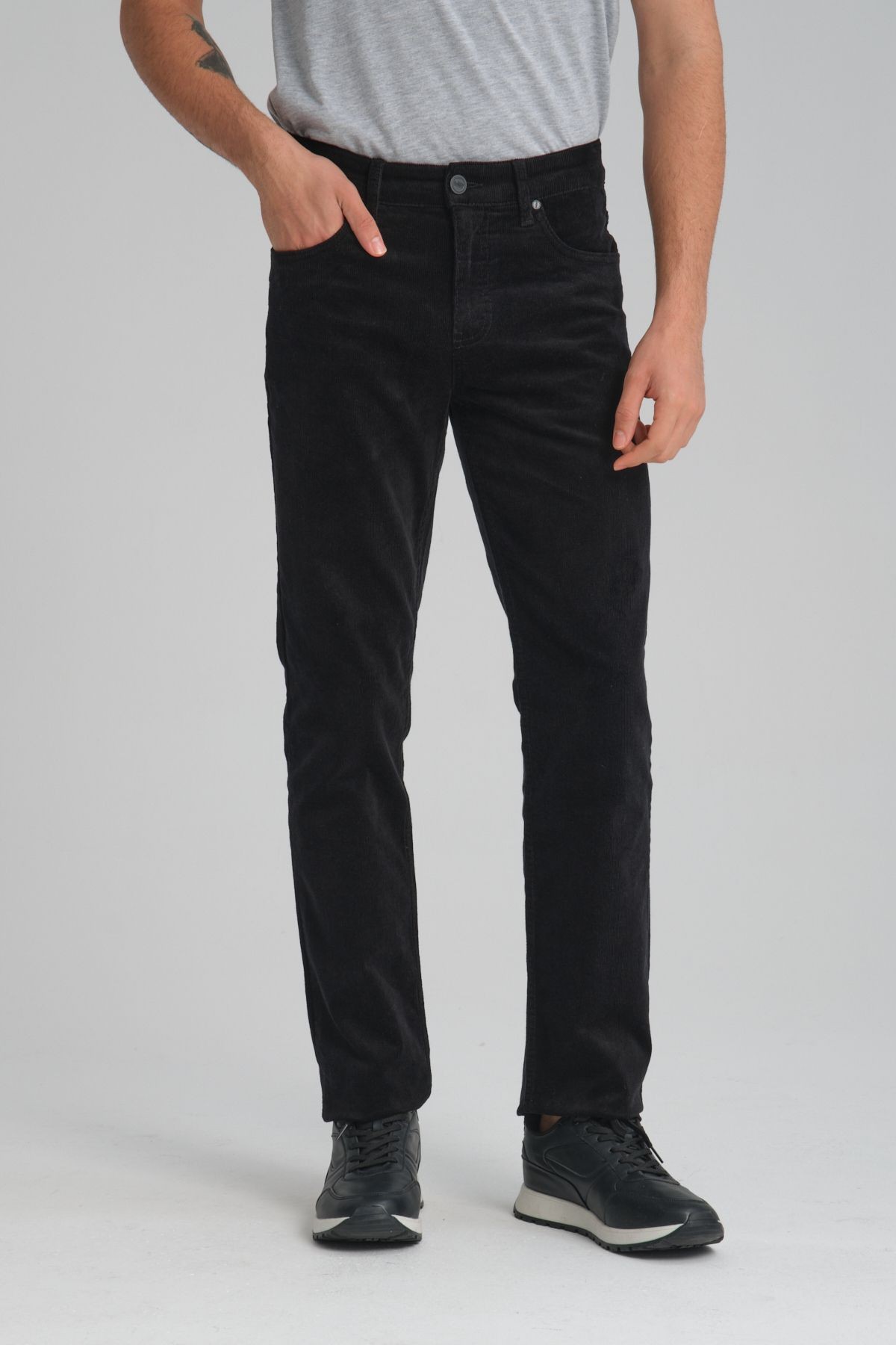 Regular Fit Kadife Pantolon - siyah