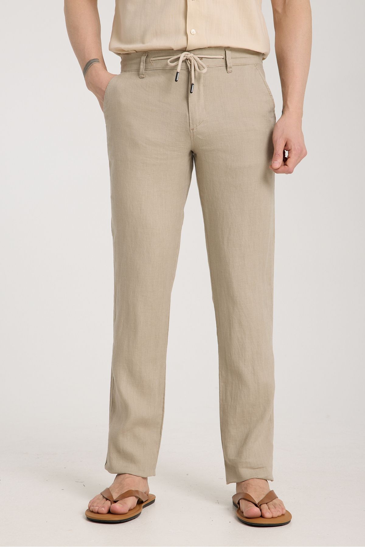 Beli Lastikli %100 Keten Pantolon