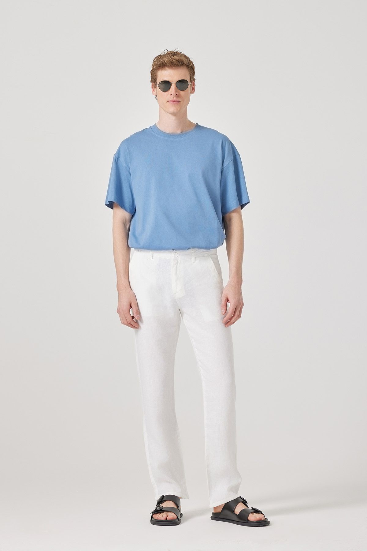 Regular Fit %100 Keten Pantolon - beyaz