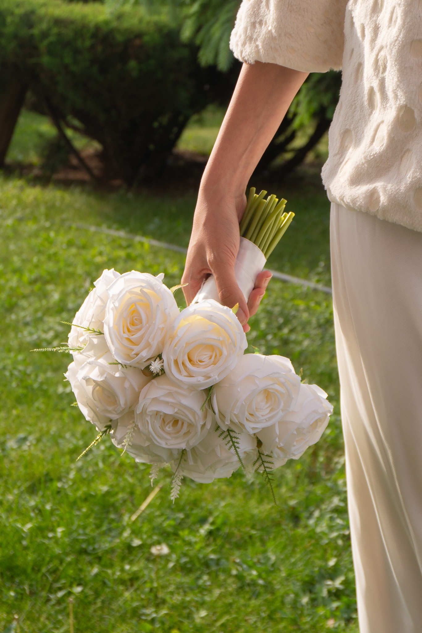 Gelin Buketi Nişan Nikah El Çiçeği Krem Renk Yapay Gül Buketi