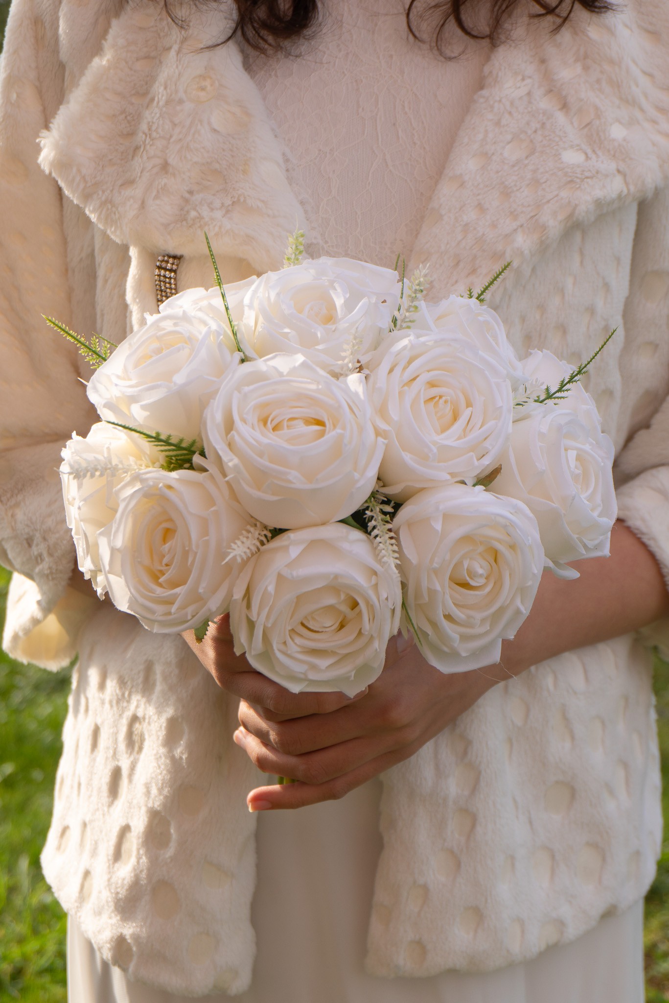 Gelin Buketi Nişan Nikah El Çiçeği Krem Renk Yapay Gül Buketi