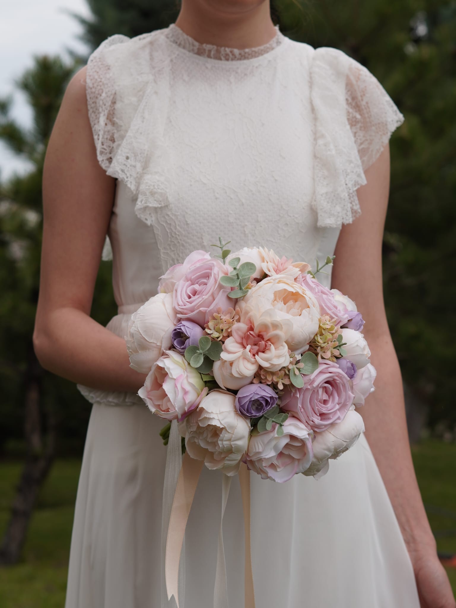 Gelin Buketi Nişan Nikah El Çiçeği Pudra Pembe Lila Krem Yapay Çiçek Yaka Çiçeği