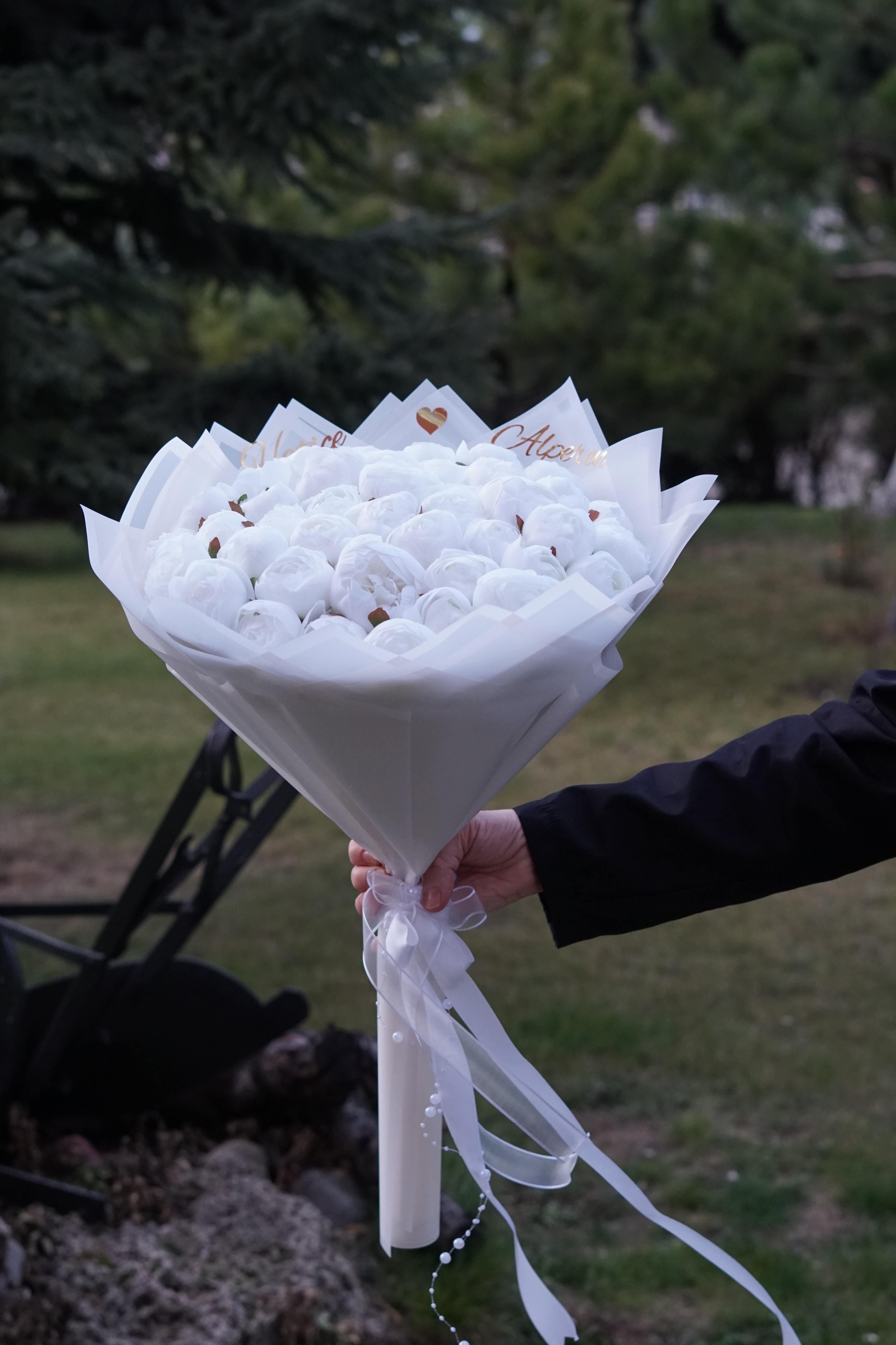 Kız İsteme Çiçeği Nişan Hazırlıkları Söz Çiçeği Beyaz ŞakayıkYapay Çiçek Aranjmanı 