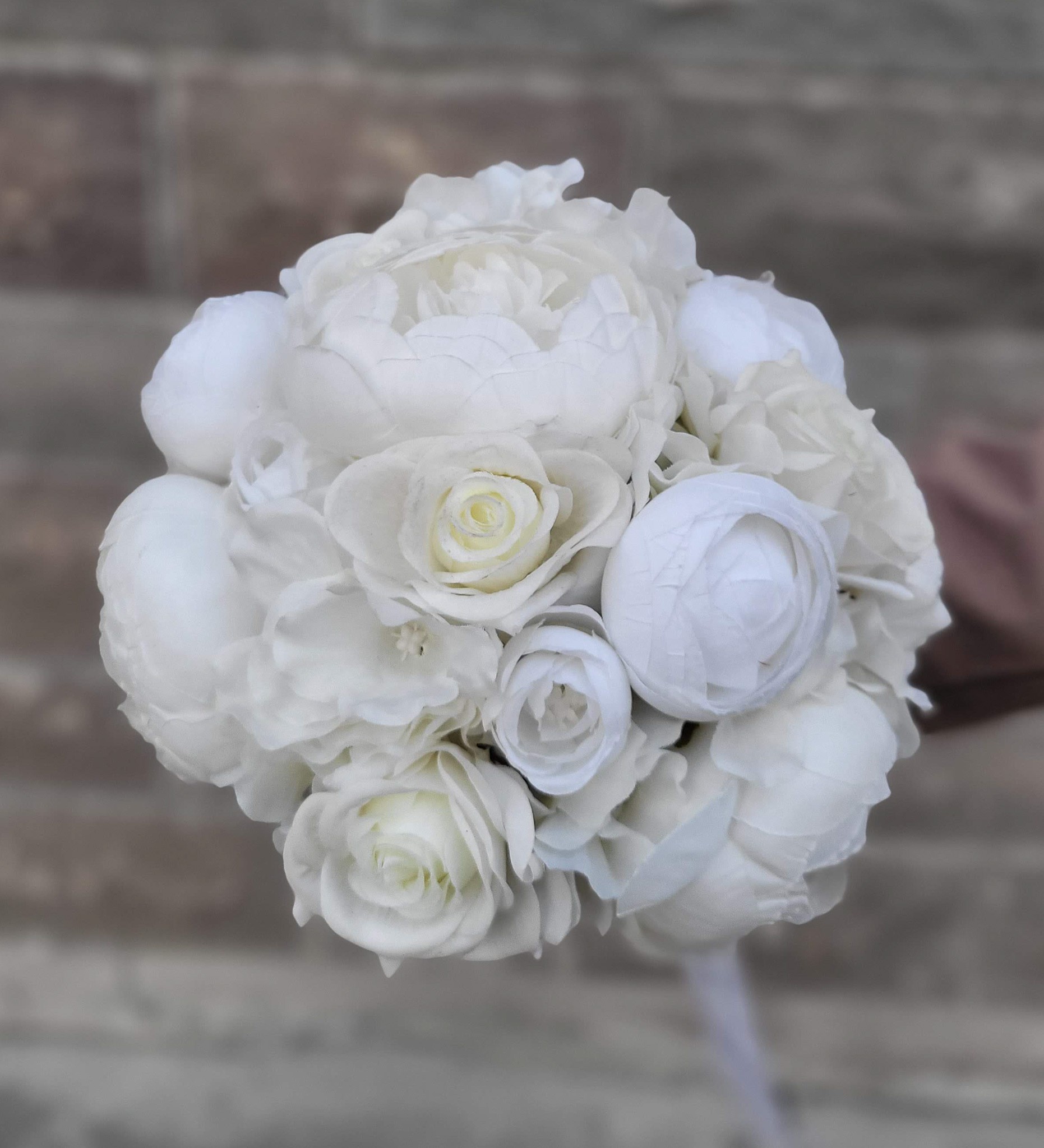 Gelin Buketi Nişan, Nikah Çiçeği, Beyaz Şakayık Yapay Çiçek, Islak Dokulu Gül