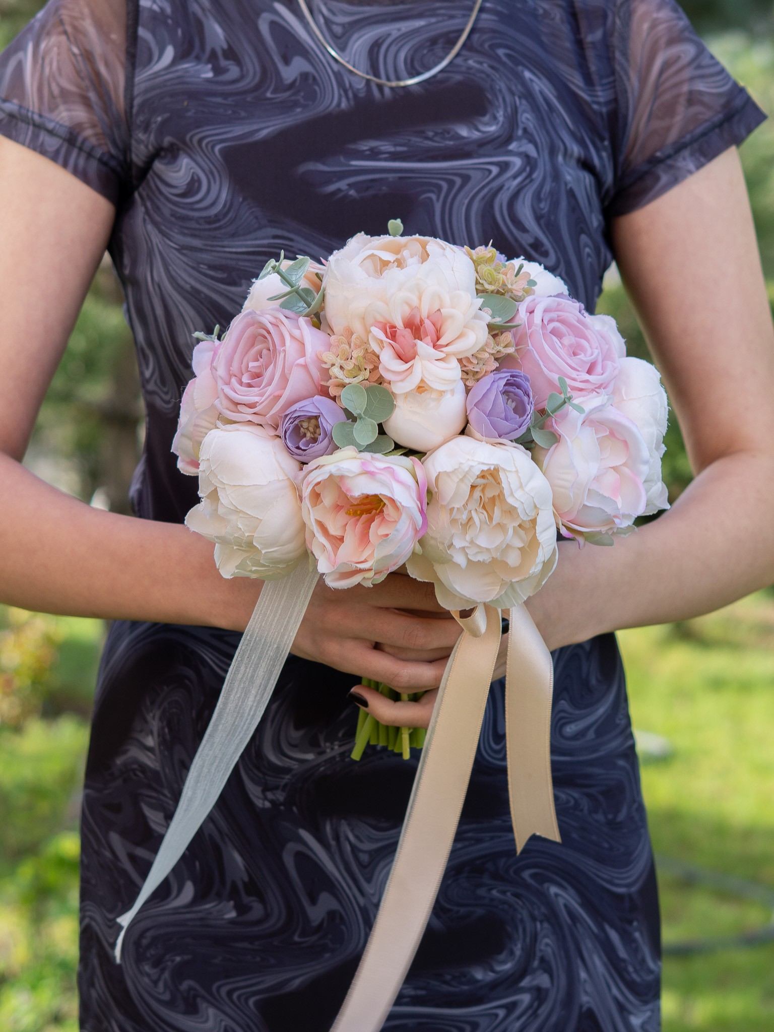 Gelin Buketi Nişan Nikah El Çiçeği Soft Renkler ile Yapay Çiçek Yaka Çiçeği
