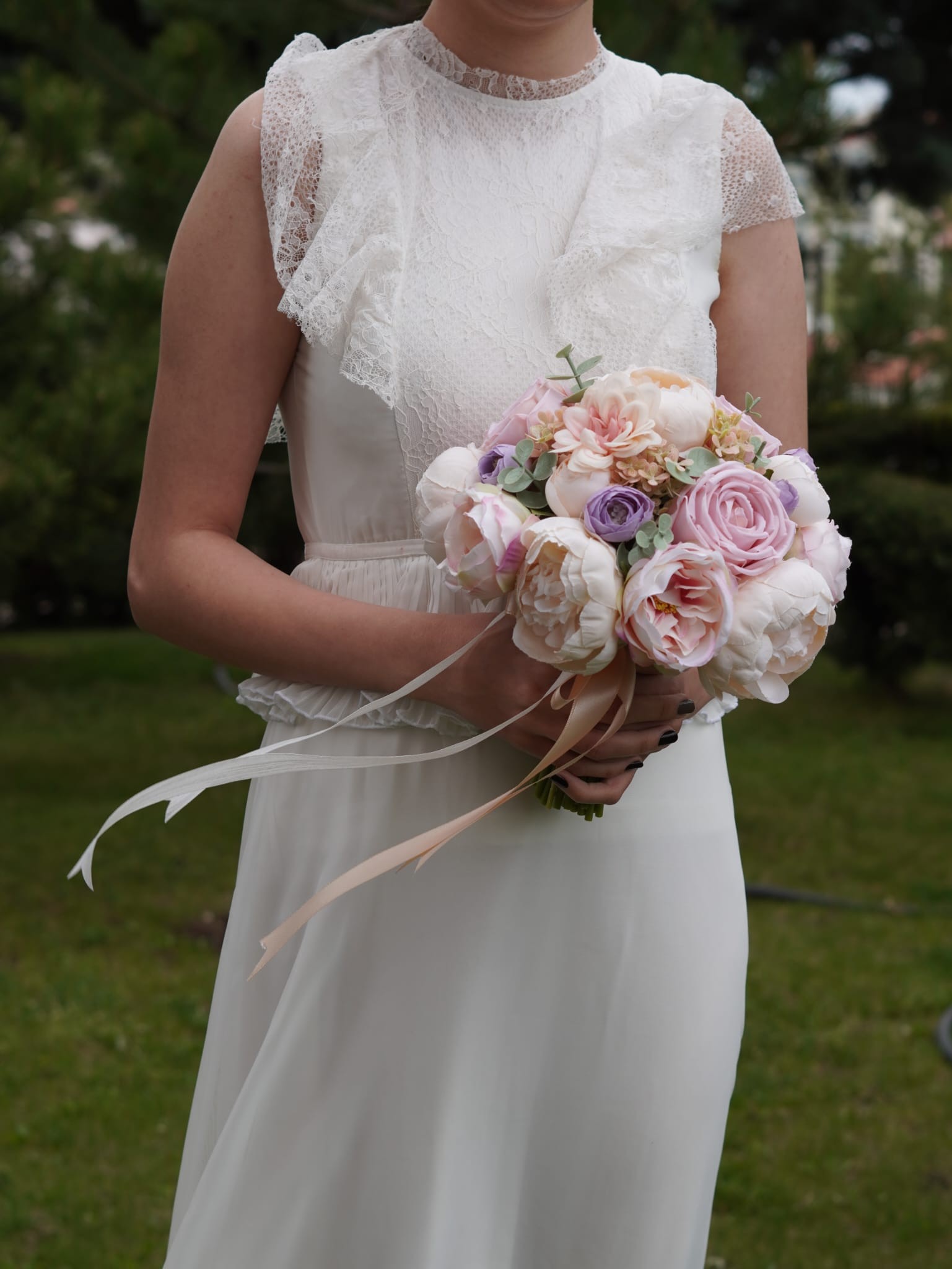 Gelin Buketi Nişan Nikah El Çiçeği Pudra Pembe Lila Krem Yapay Çiçek Yaka Çiçeği