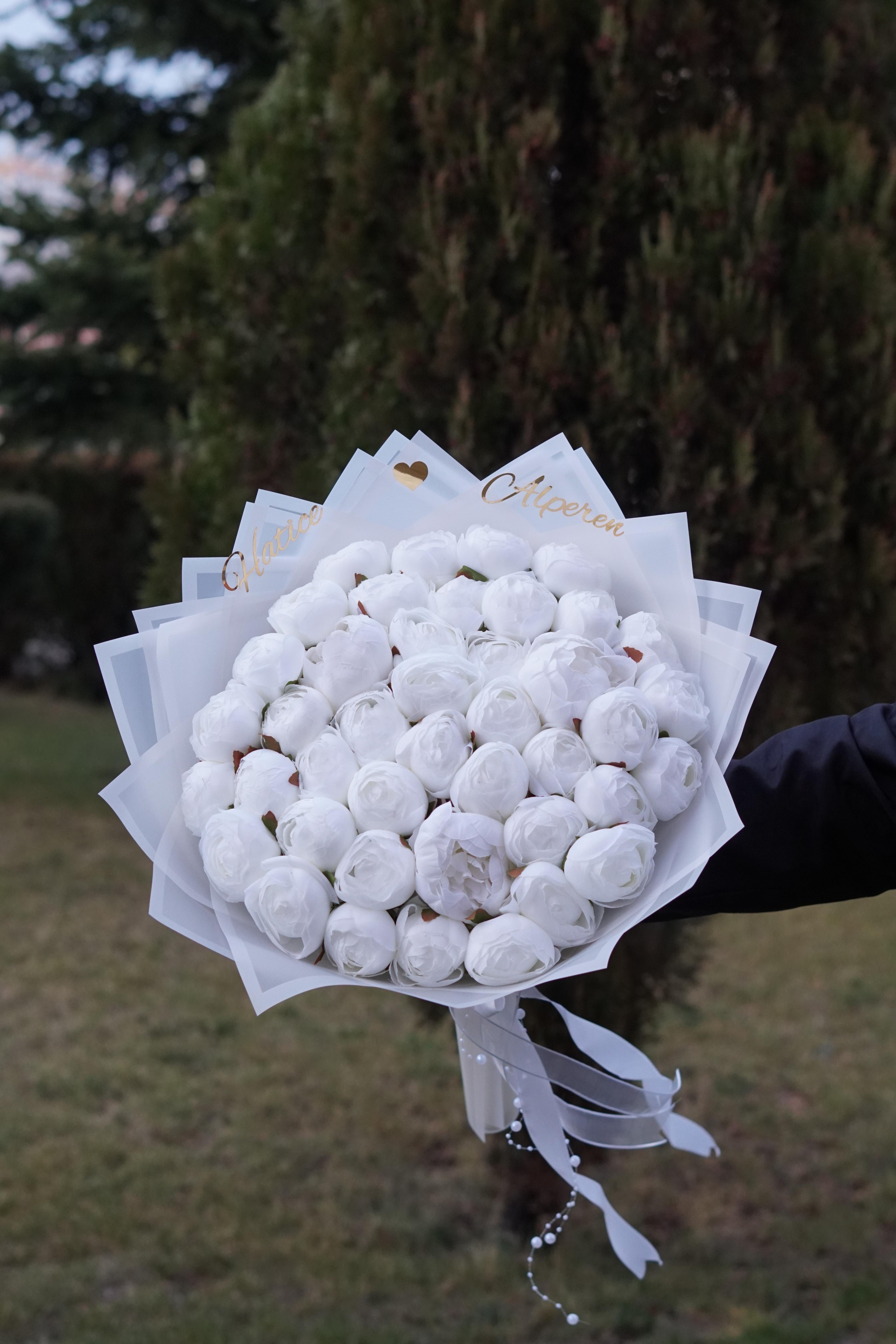 Kız İsteme Çiçeği Nişan Hazırlıkları Söz Çiçeği Beyaz ŞakayıkYapay Çiçek Aranjmanı 