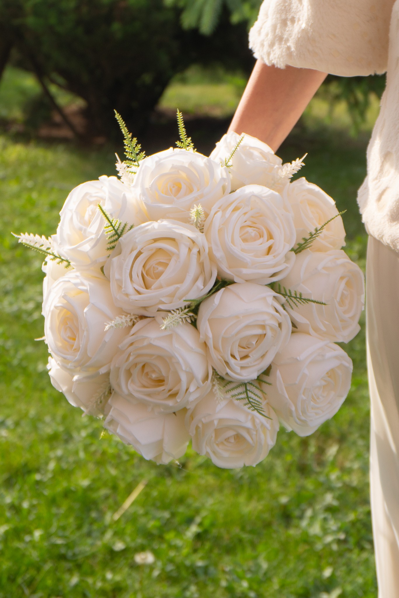 Gelin Buketi Nişan Nikah El Çiçeği Krem Renk Yapay Gül Buketi