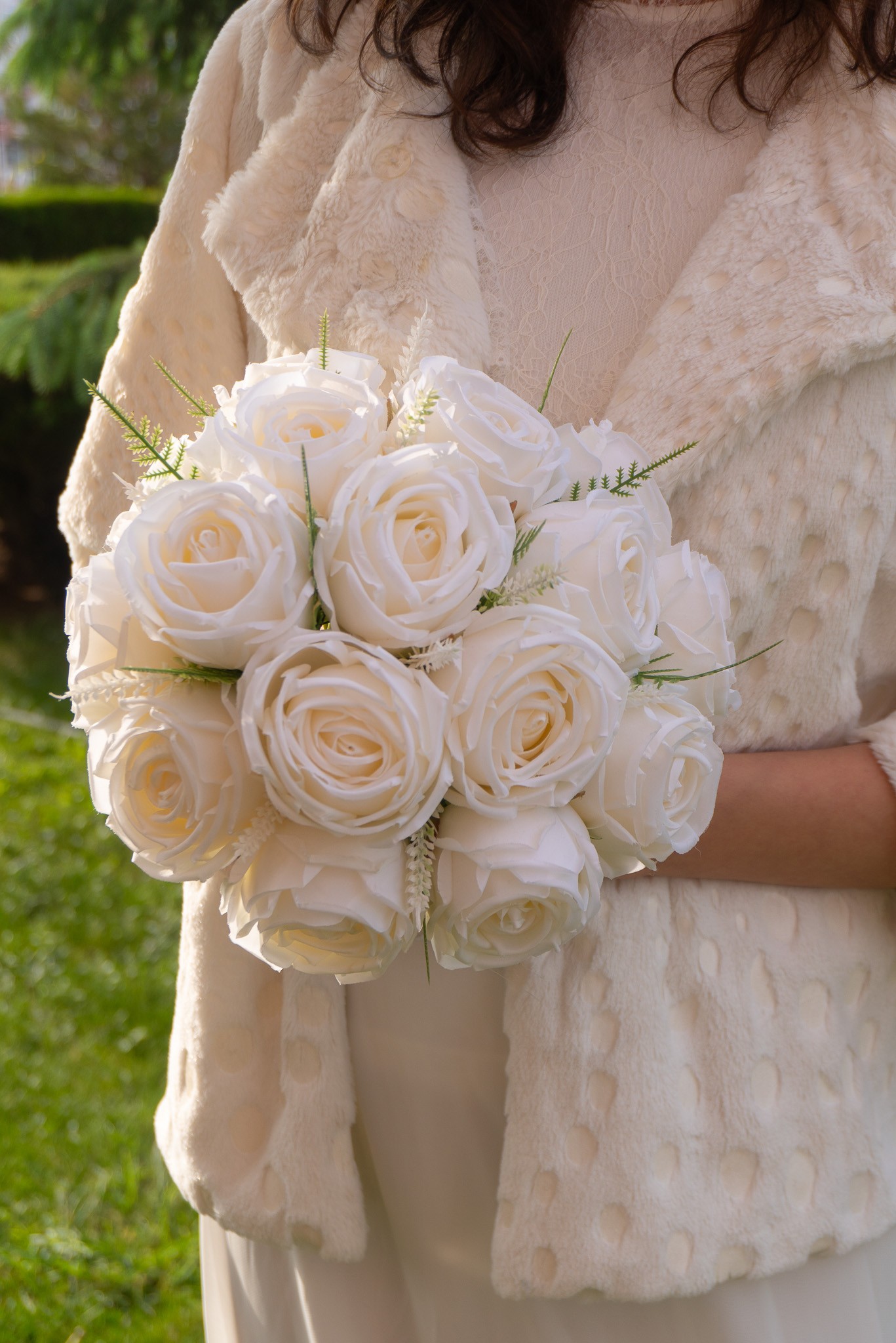 Gelin Buketi Nişan Nikah El Çiçeği Krem Renk Yapay Gül Buketi