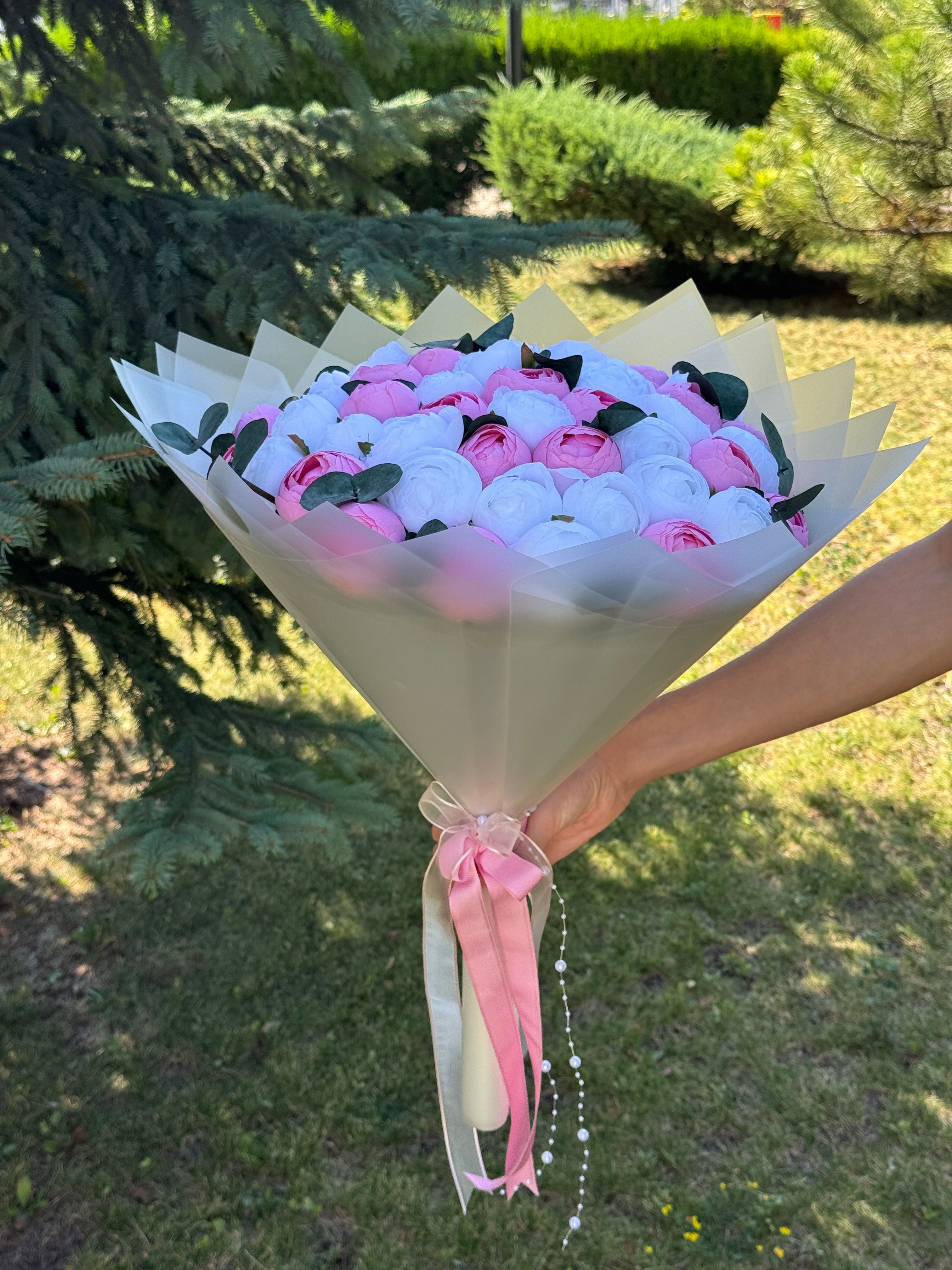 Pembe, Beyaz Renkler ile İsteme Buketi Kız İsteme, Nişan, Söz Kına Hazırlıkları Yapay Çiçek  