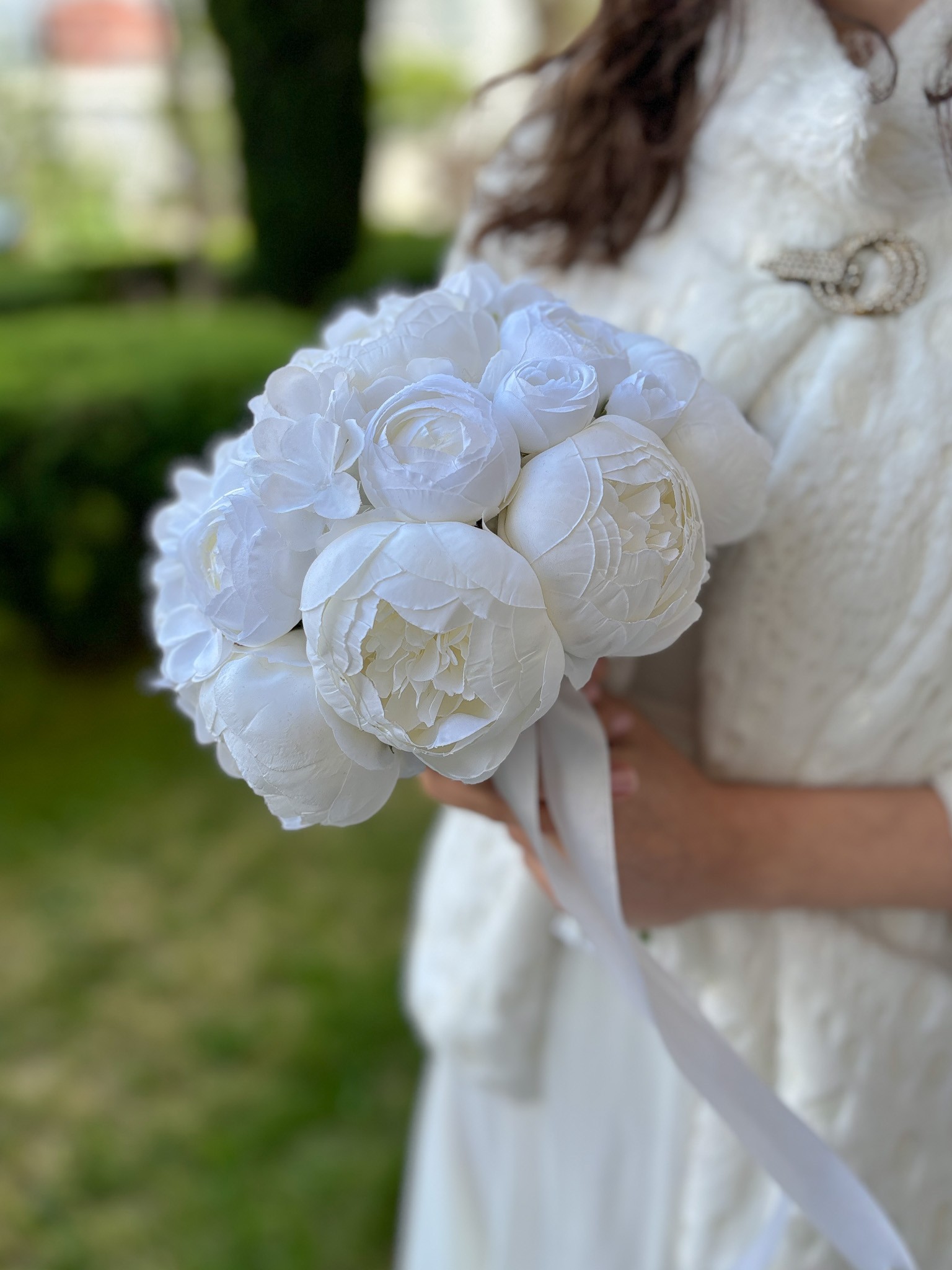 Şakayık Gelin Buketi Nişan Çiçeği Nikah El Çiçeği, Beyaz Yapay Çiçek, Yaka Çiçeği Hediyeli