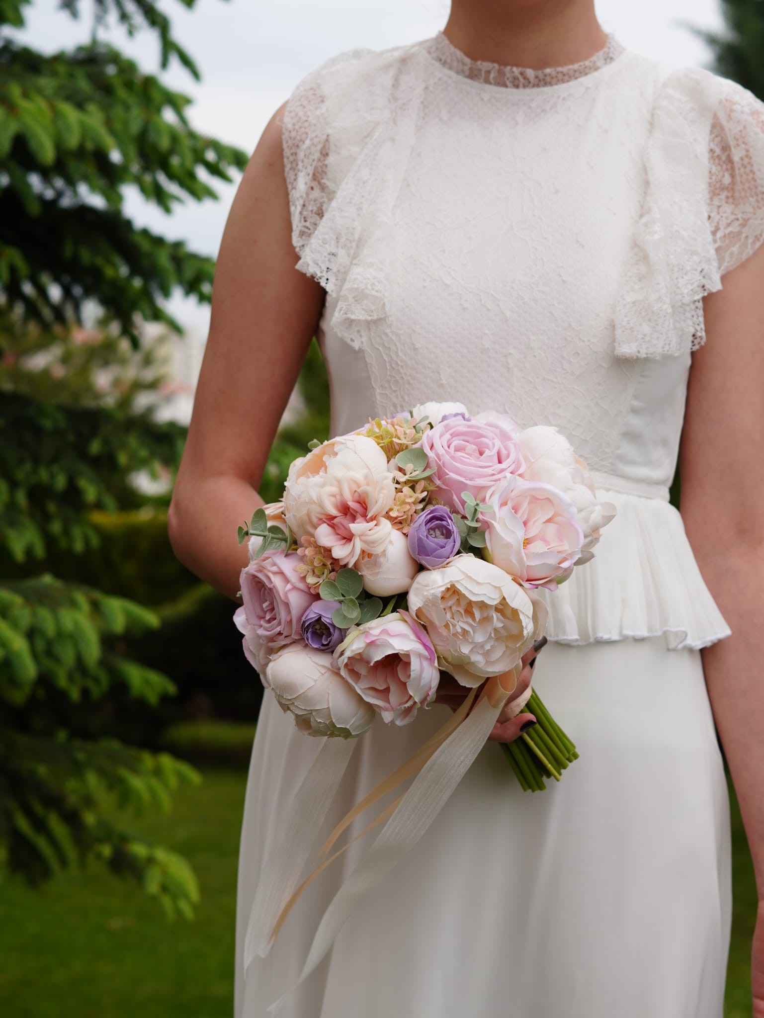 Gelin Buketi Nişan Nikah El Çiçeği Pudra Pembe Lila Krem Yapay Çiçek Yaka Çiçeği